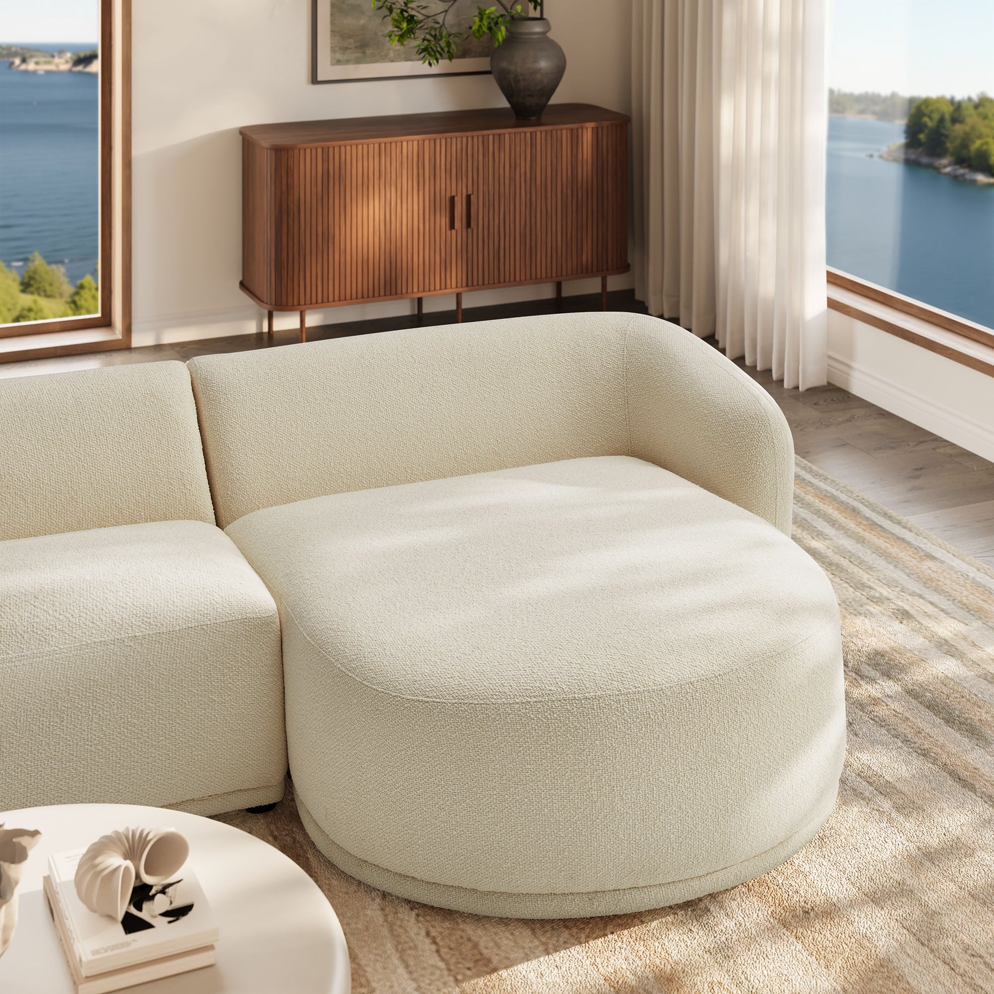 Monica 2 Piece Right Facing Boucle Fabric Modular Sofa with Chaise