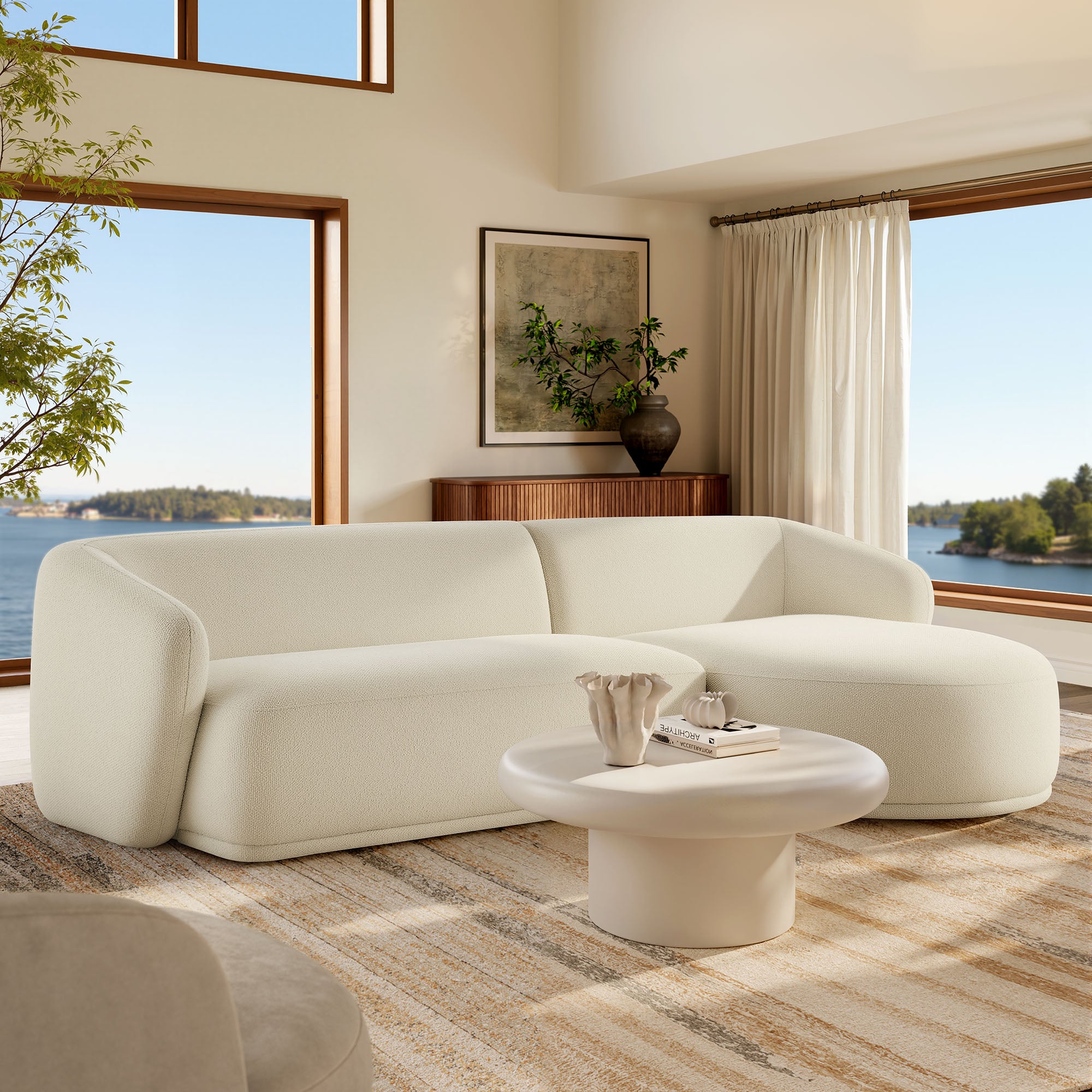 Monica 2 Piece Right Facing Boucle Fabric Modular Sofa with Chaise