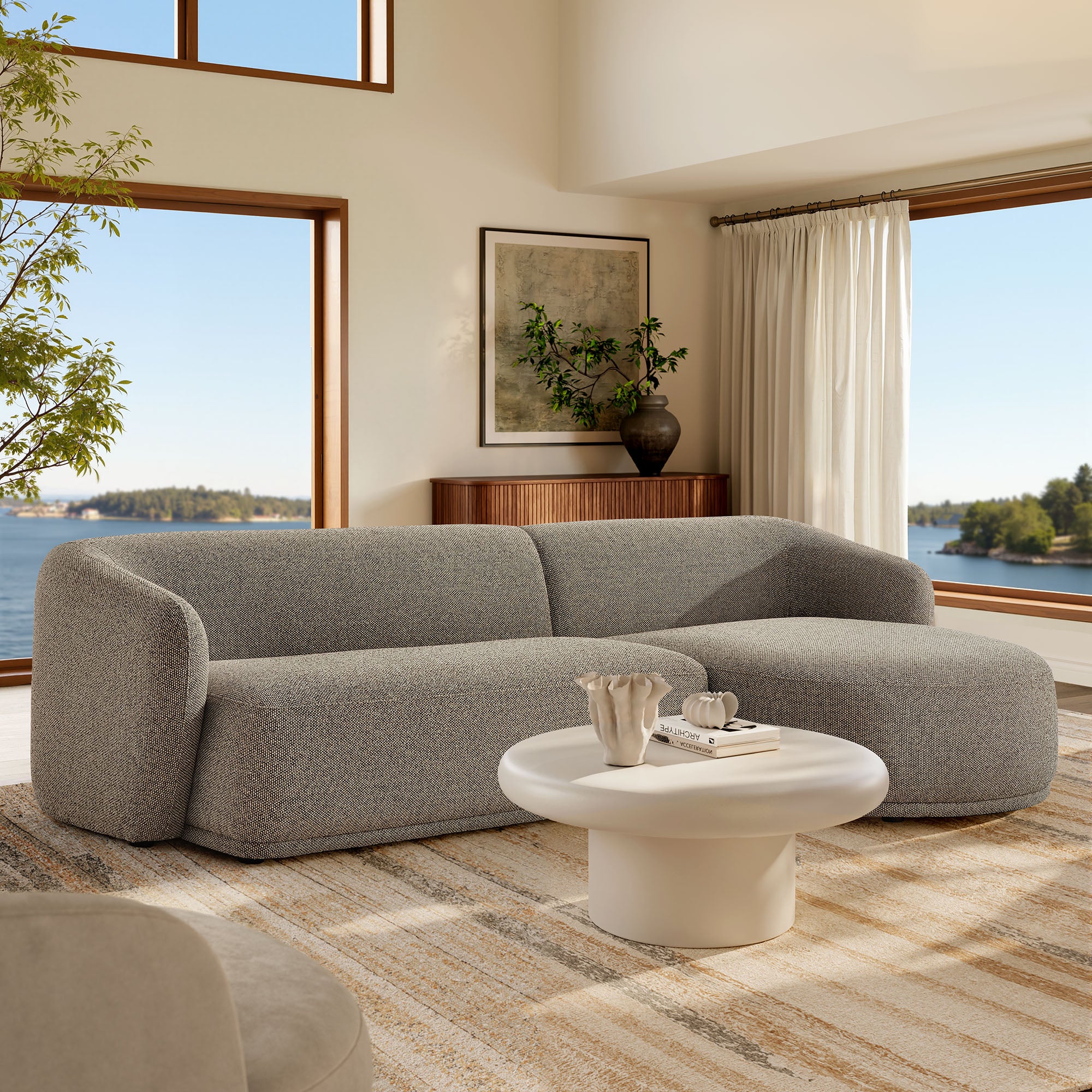 Monica 2 Piece Right Facing Boucle Fabric Modular Sofa with Chaise