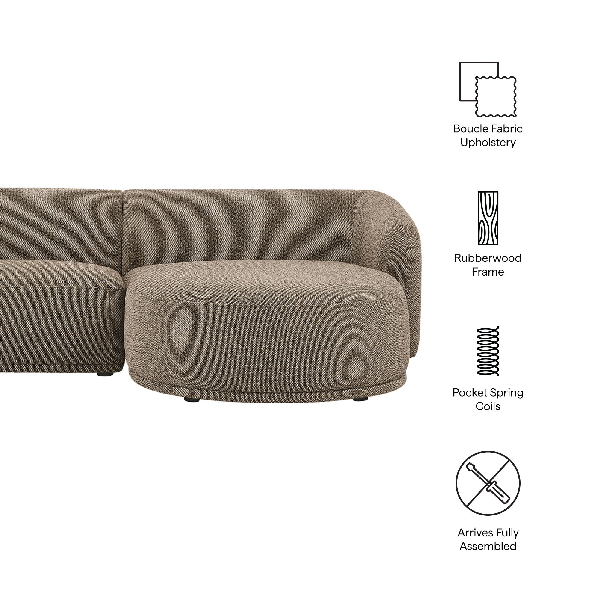 Monica 2 Piece Right Facing Boucle Fabric Modular Sofa with Chaise