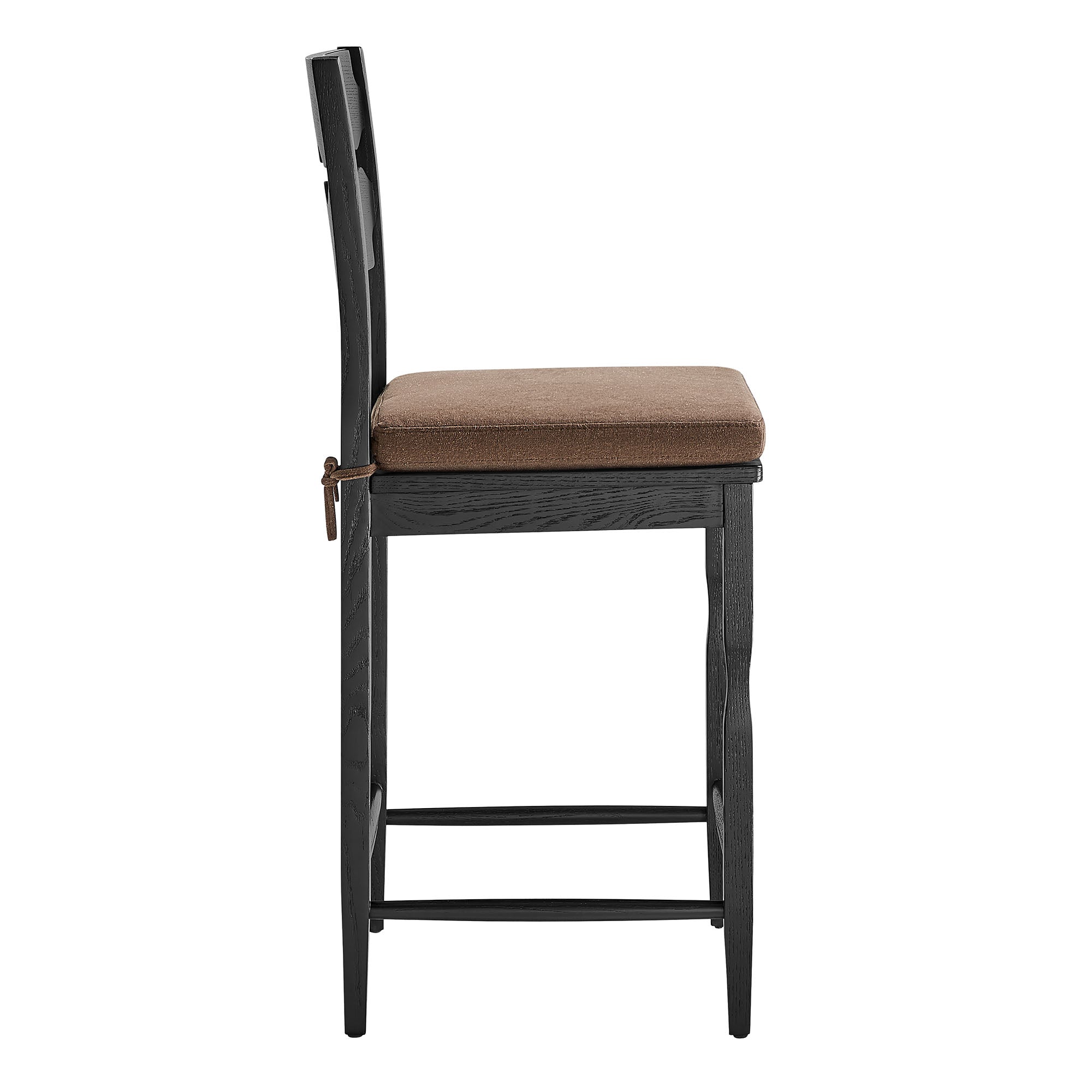 Jax Oak Wood Counter Stool With Wavy Razor Back and Cushion