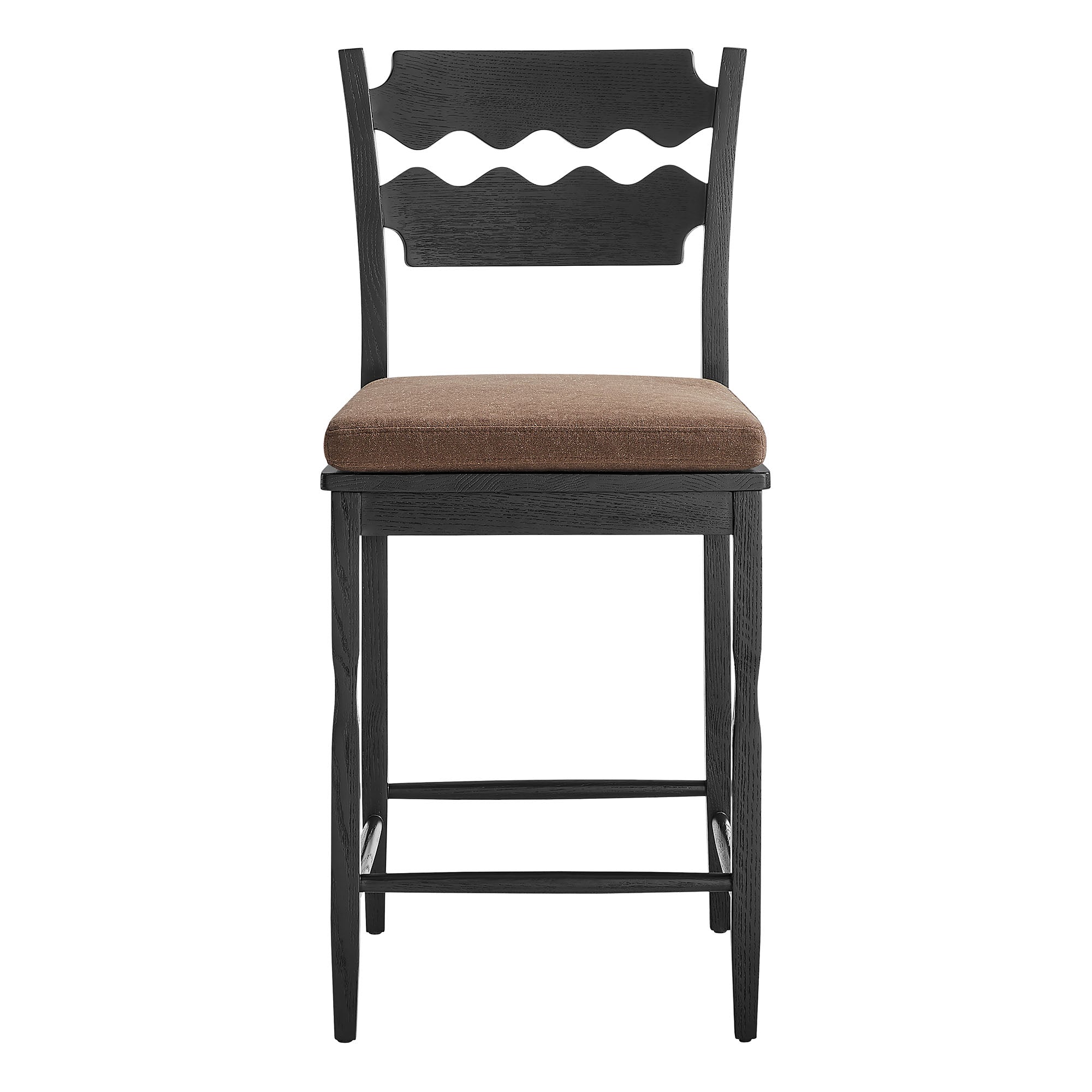 Jax Oak Wood Counter Stool With Wavy Razor Back and Cushion