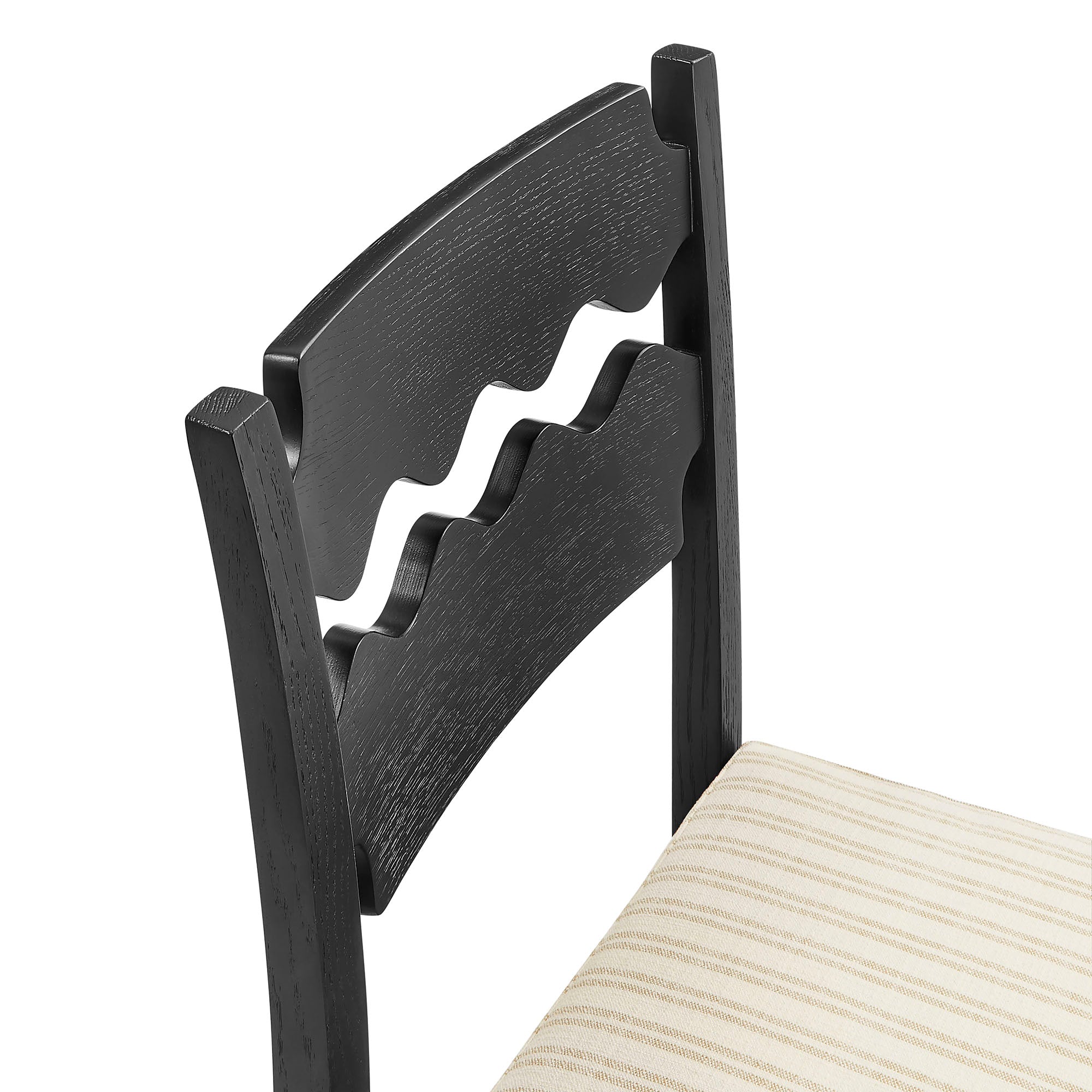 Jax Oak Wood Counter Stool With Wavy Razor Back and Cushion