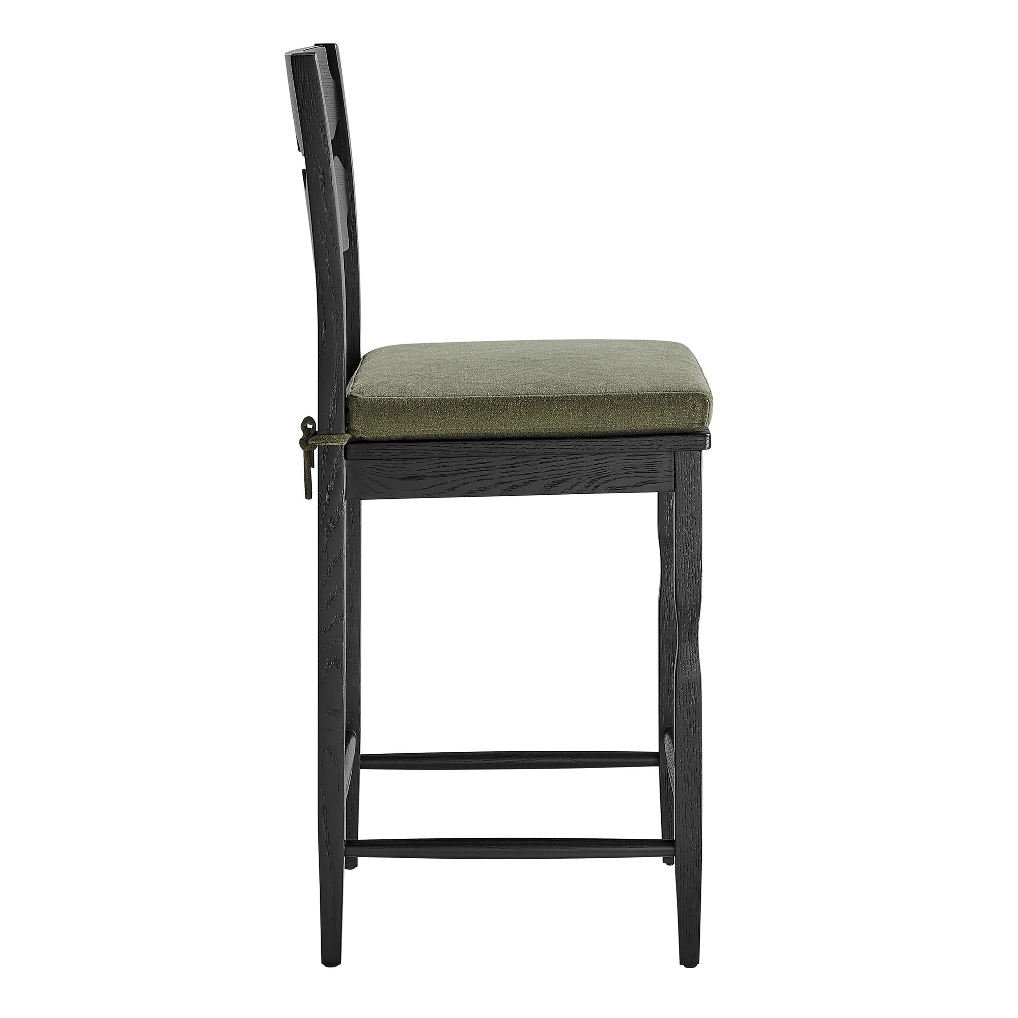Jax Oak Wood Counter Stool With Wavy Razor Back and Cushion