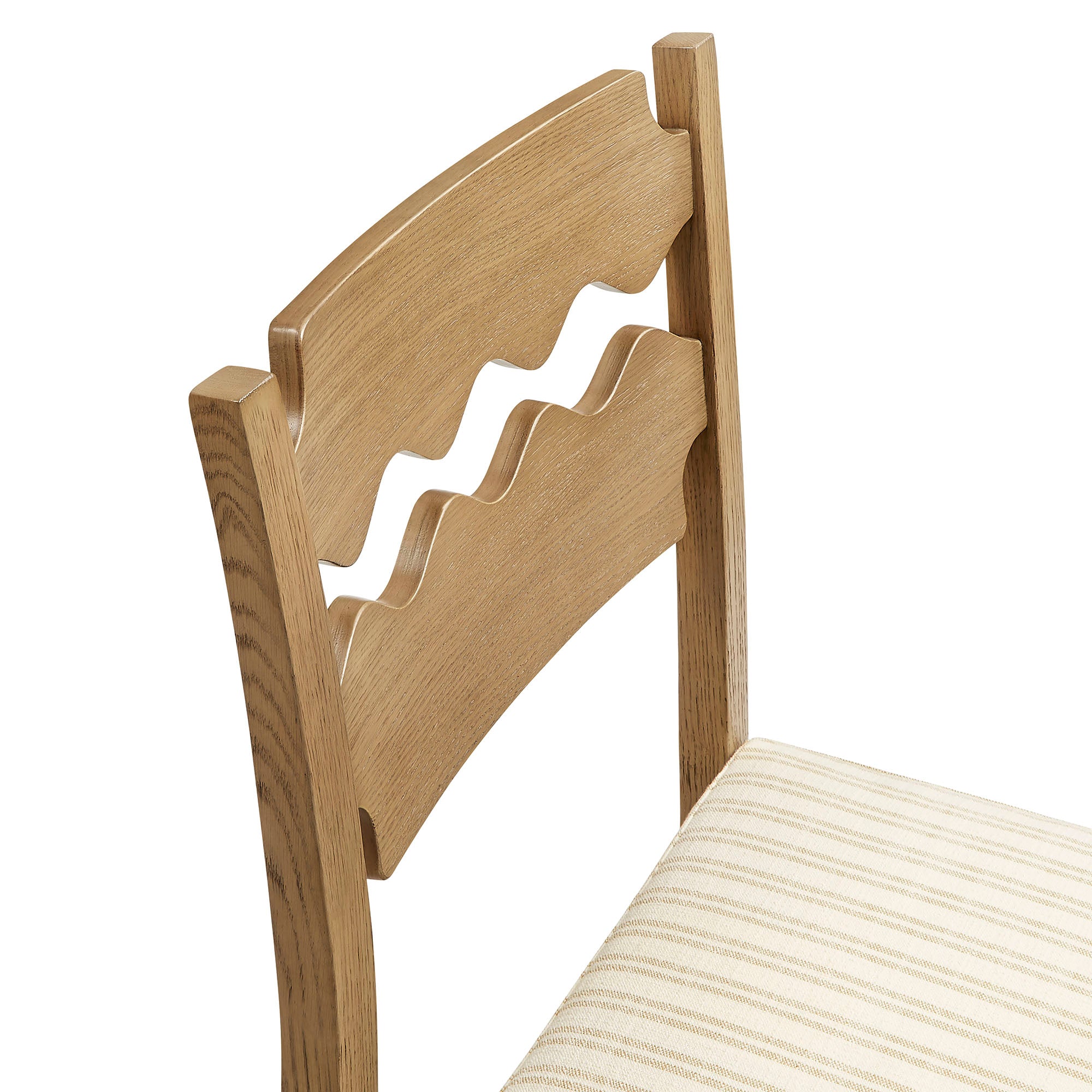 Jax Oak Wood Counter Stool With Wavy Razor Back and Cushion