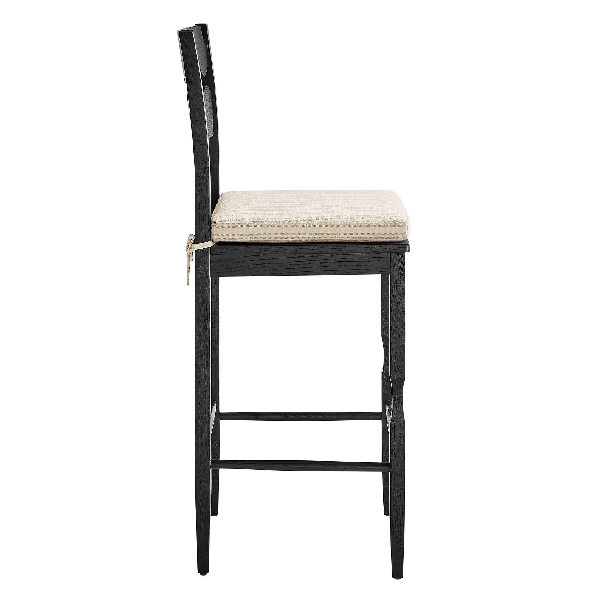 Jax Oak Wood Bar Stool With Wavy Razor Back and Cushion