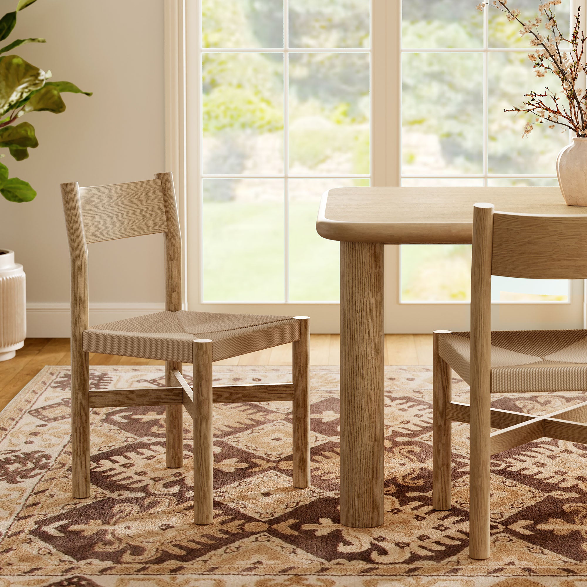 Alvia Wood Dining Side Chair With Woven Seat