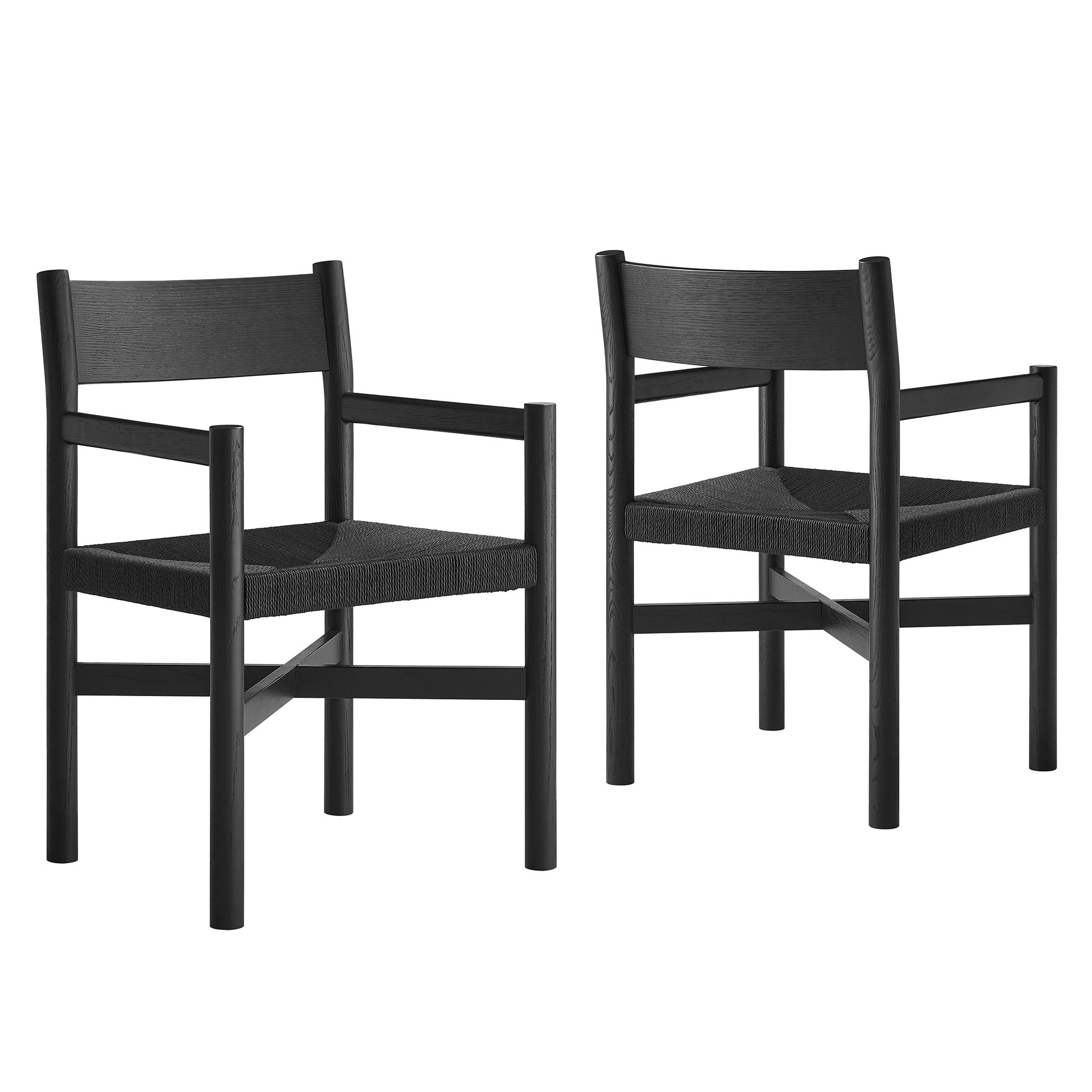 Alvia Wood Dining Armchairs With Woven Seats Set of 2