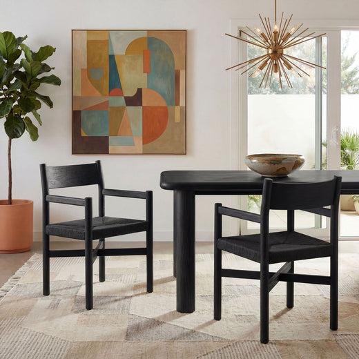 Alvia Wood Dining Armchairs With Woven Seats Set of 2