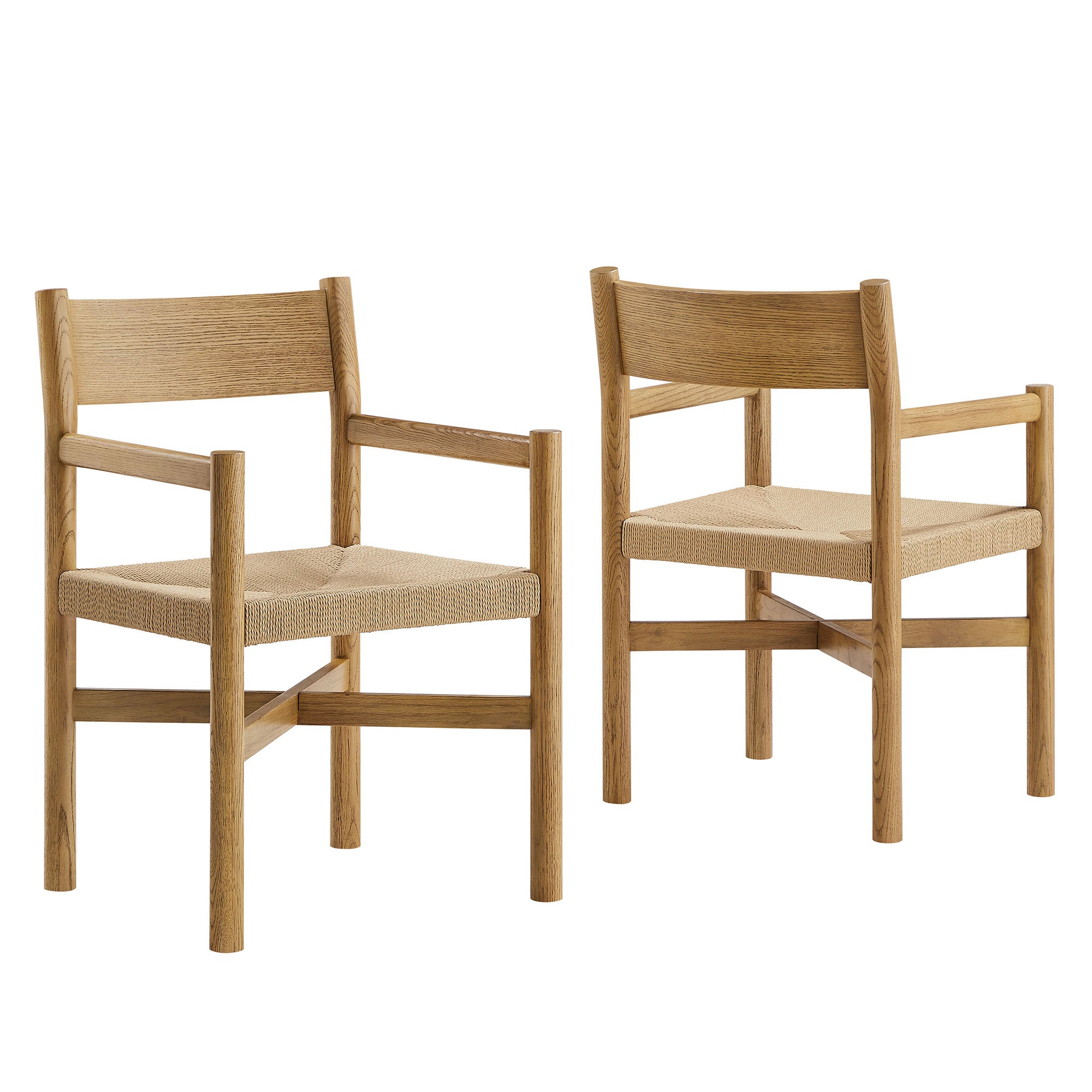 Alvia Wood Dining Armchairs With Woven Seats Set of 2