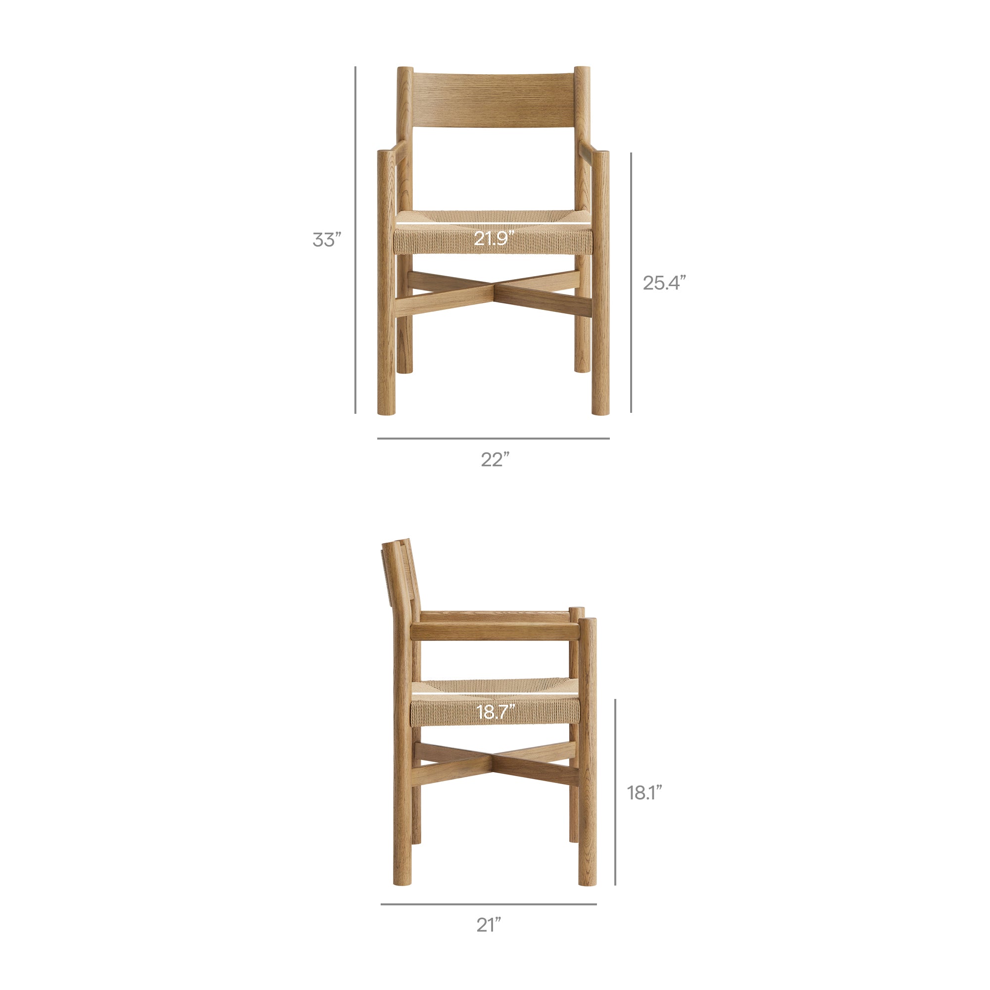Alvia Wood Dining Armchairs With Woven Seats Set of 2