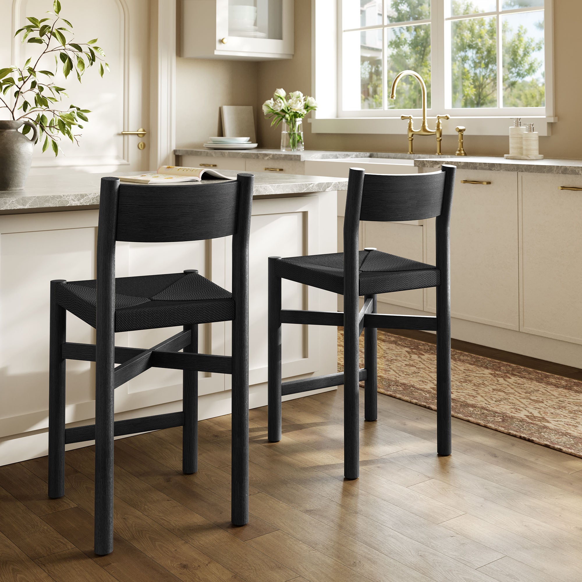 Alvia Wood Counter Stool With Woven Seats Set of 2