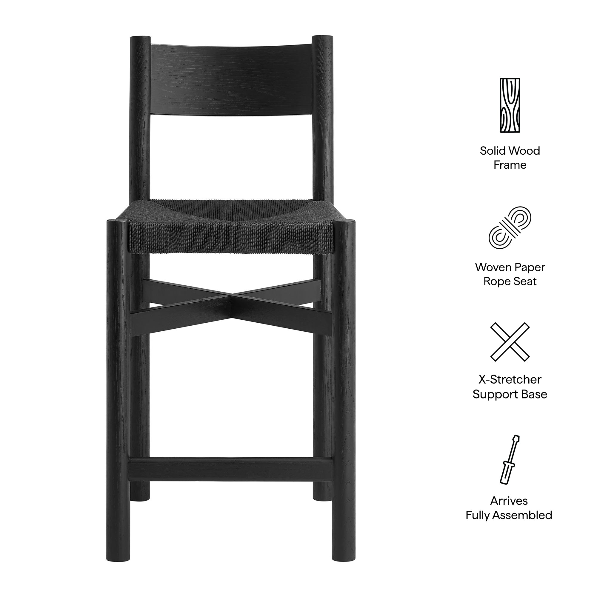 Alvia Wood Counter Stool With Woven Seats Set of 2