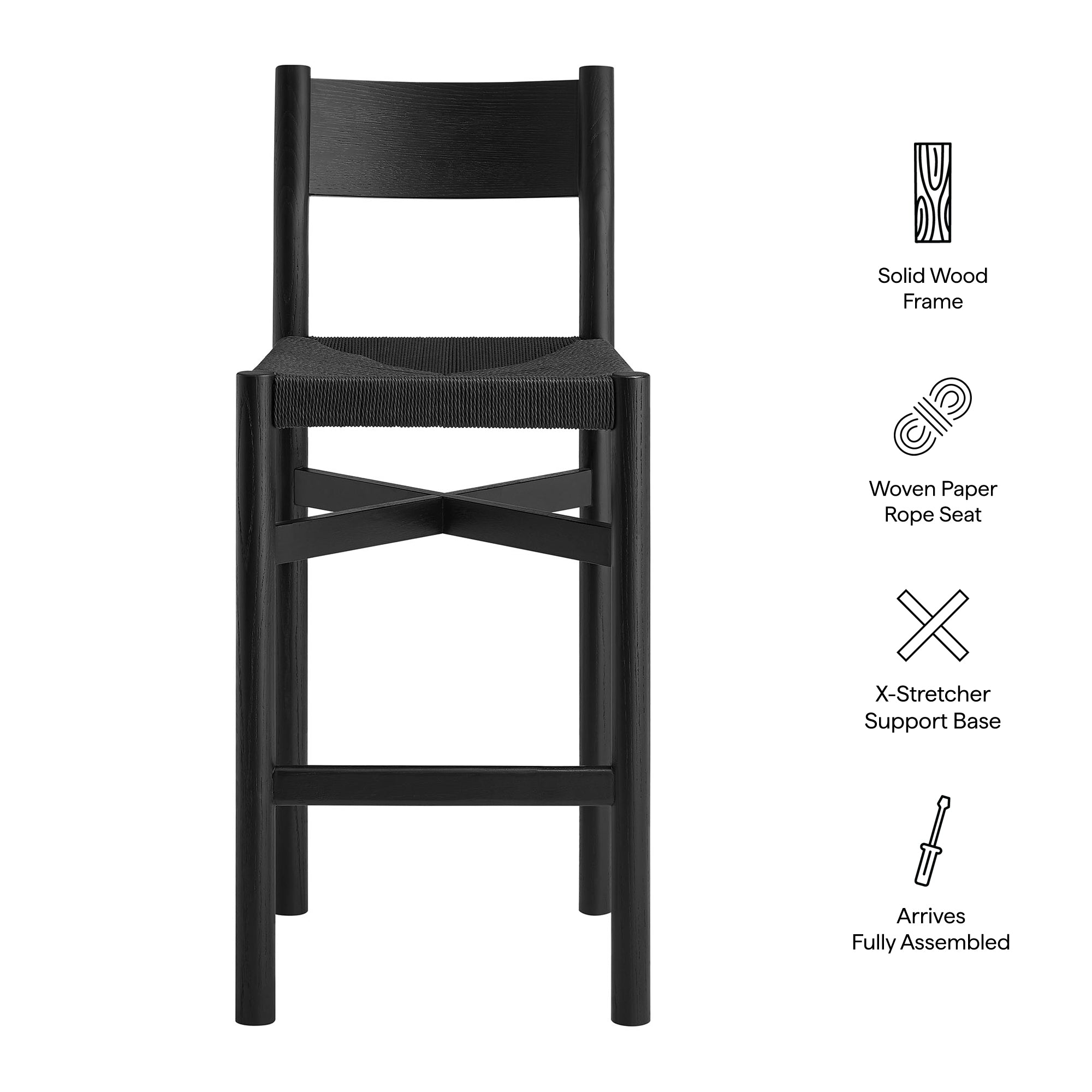 Alvia Wood Bar Stool With Woven Seats Set of 2