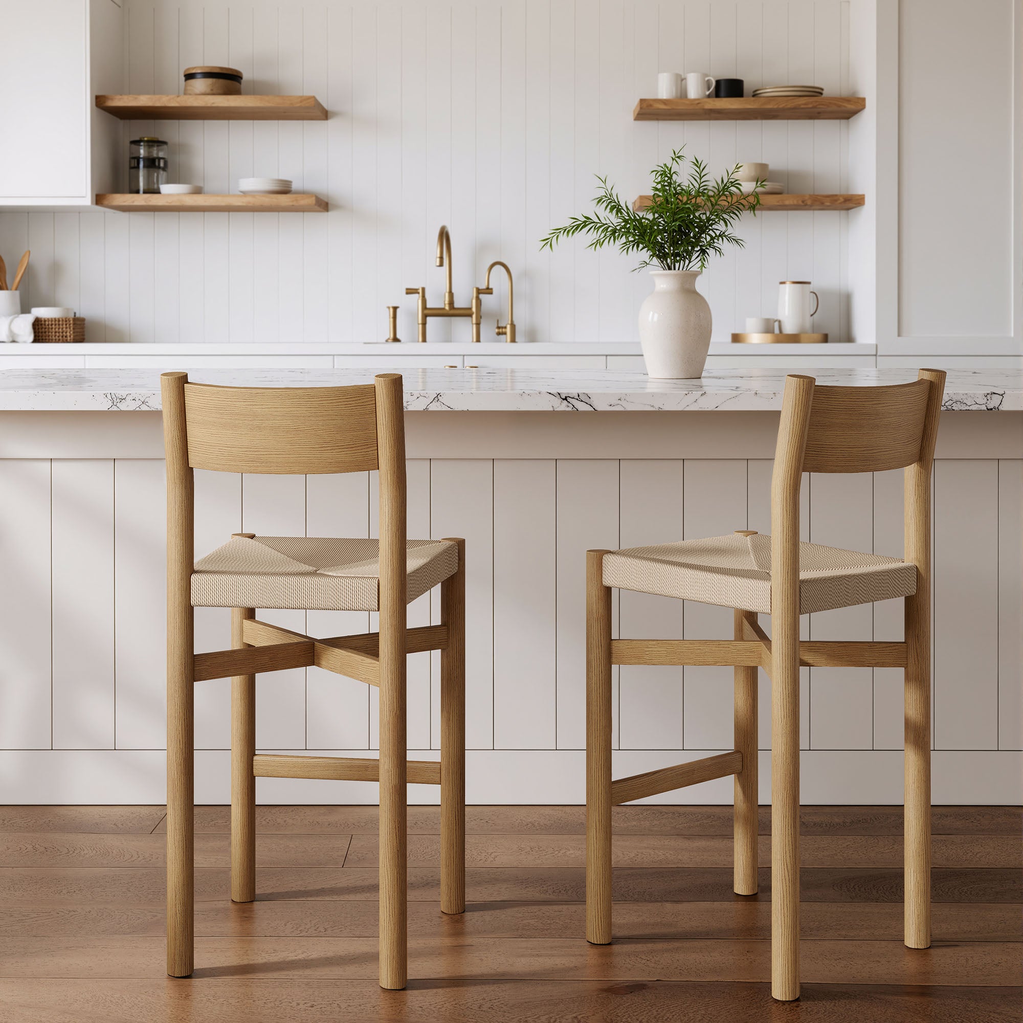 Alvia Wood Bar Stool With Woven Seats Set of 2