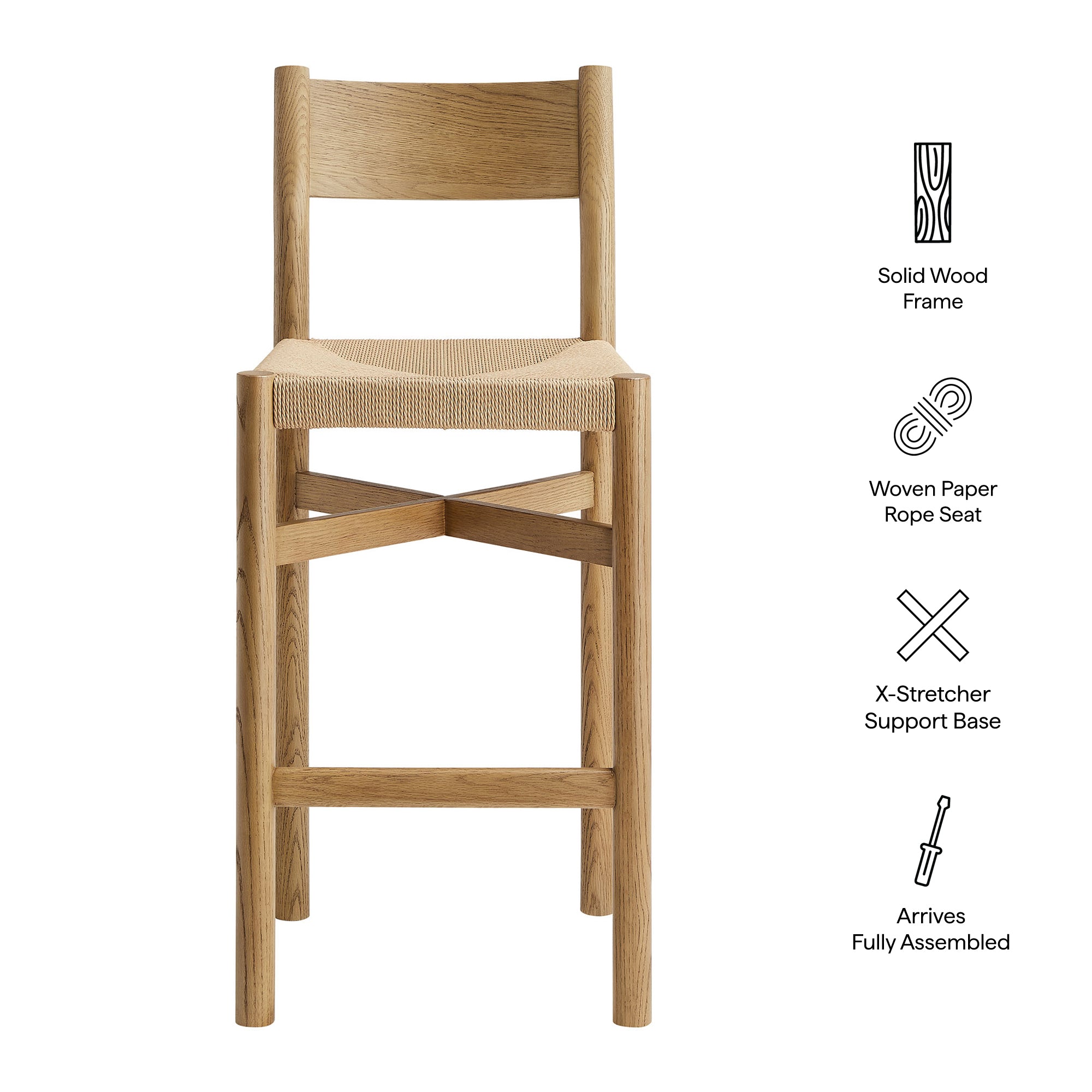 Alvia Wood Bar Stool With Woven Seats Set of 2