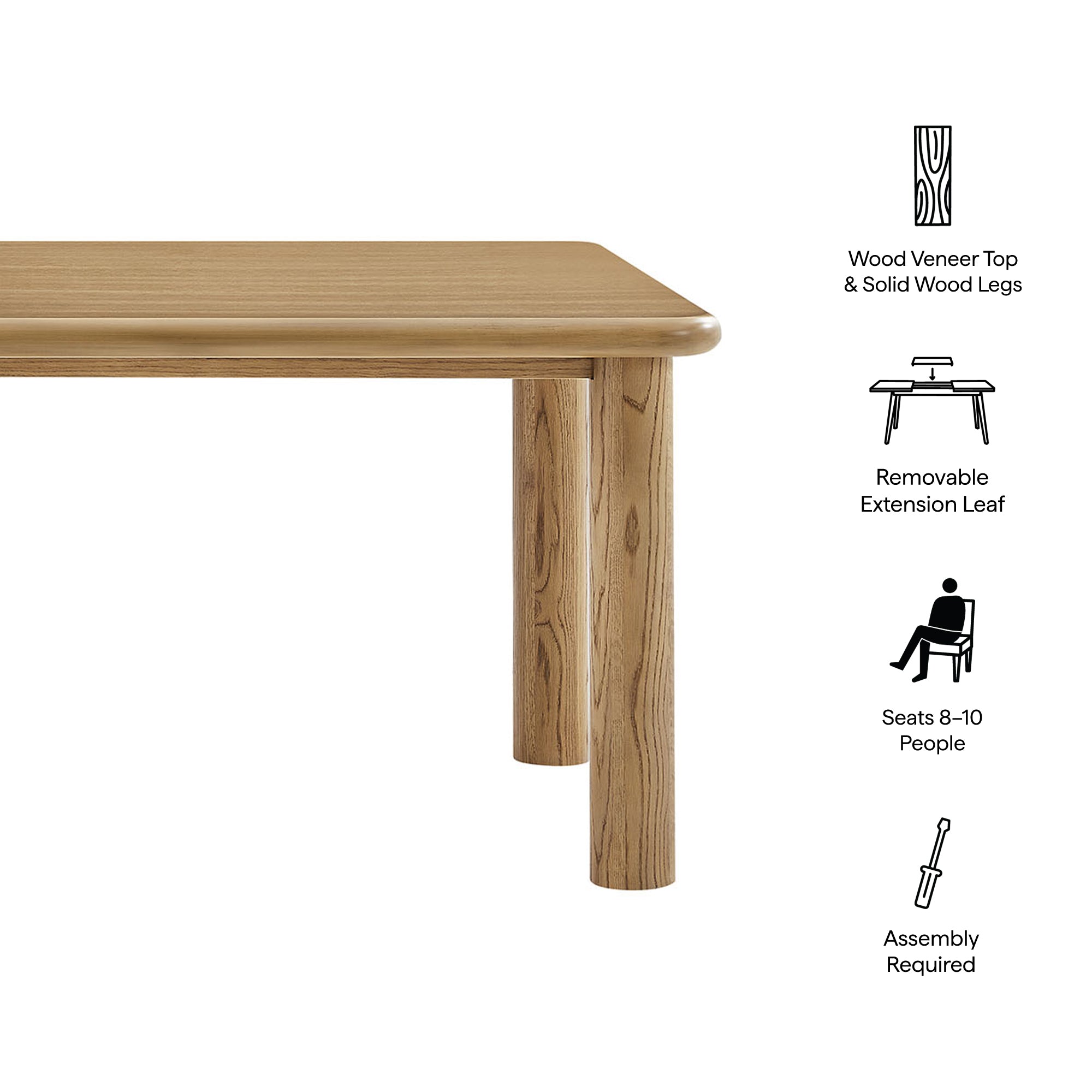 Alvia 86"–105" Extendable Rectangular Wood Dining Table
