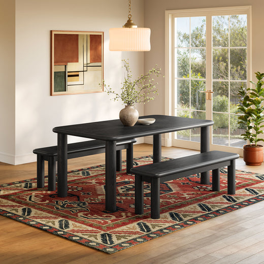 Alvia 3-Piece Wood Dining Table and Benches Set