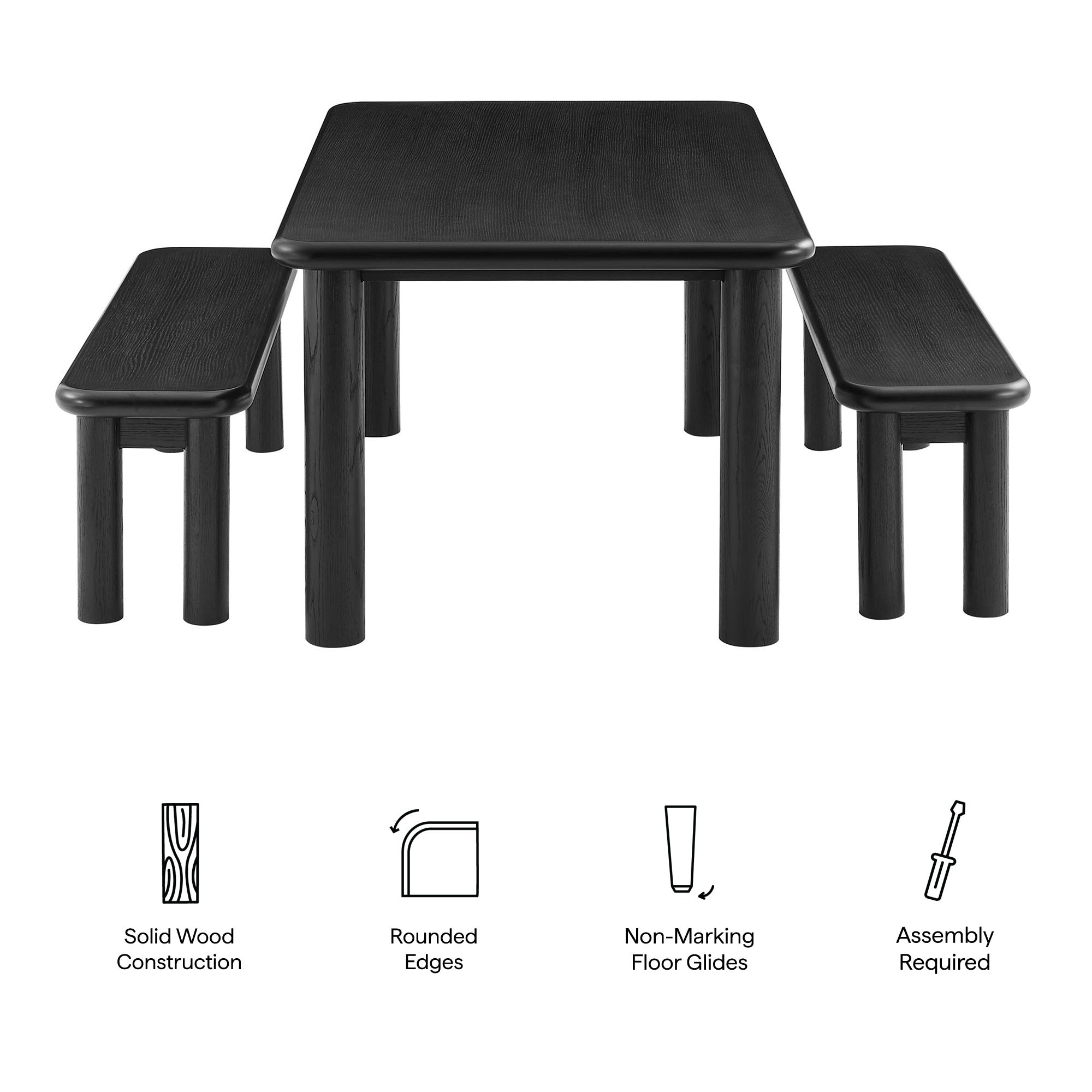 Alvia 3-Piece Wood Dining Table and Benches Set