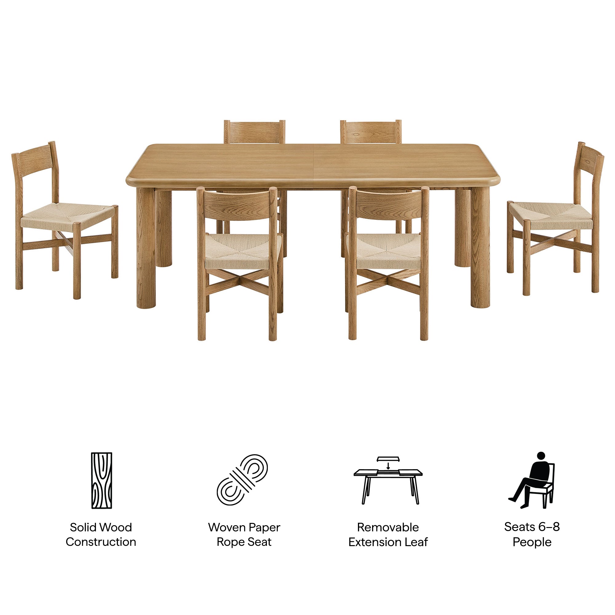 Alvia 7-Piece Wood Extendable Dining Table and Chairs Set