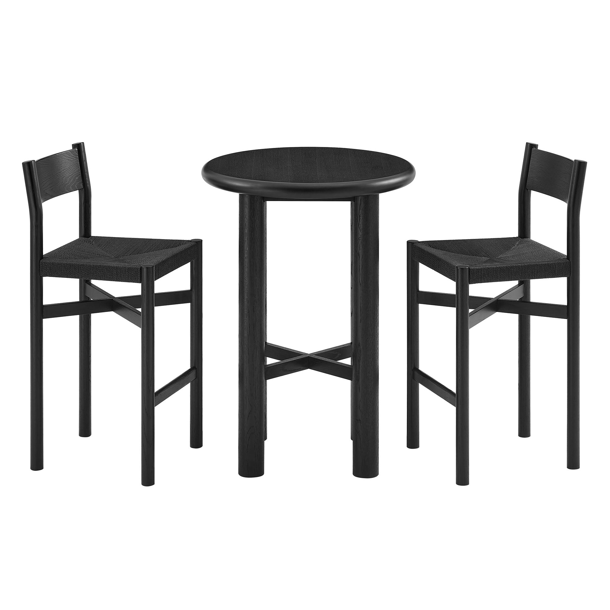 Alvia 3-Piece Round Wood Bar Table With Bar Stools Set