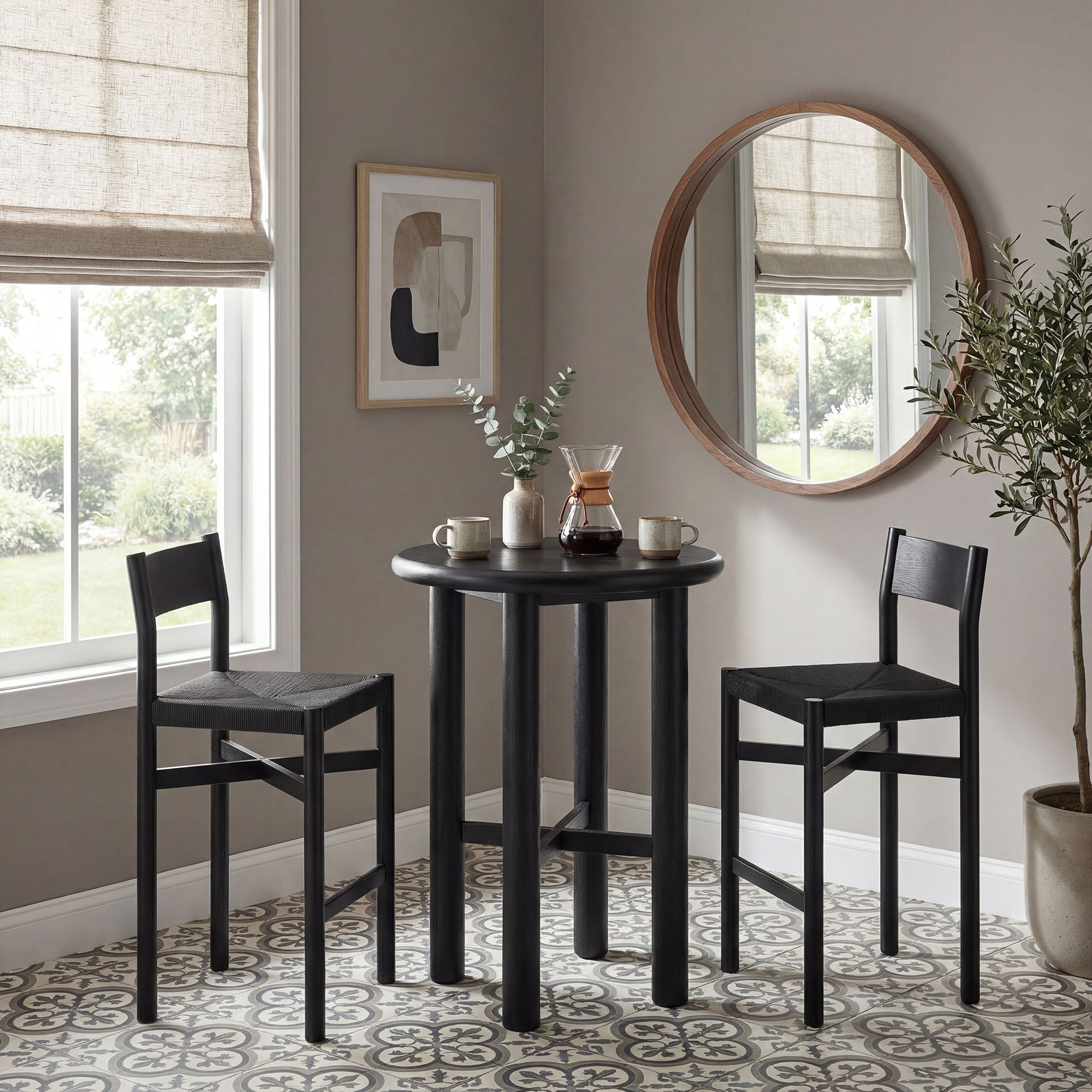 Alvia 3-Piece Round Wood Bar Table With Bar Stools Set