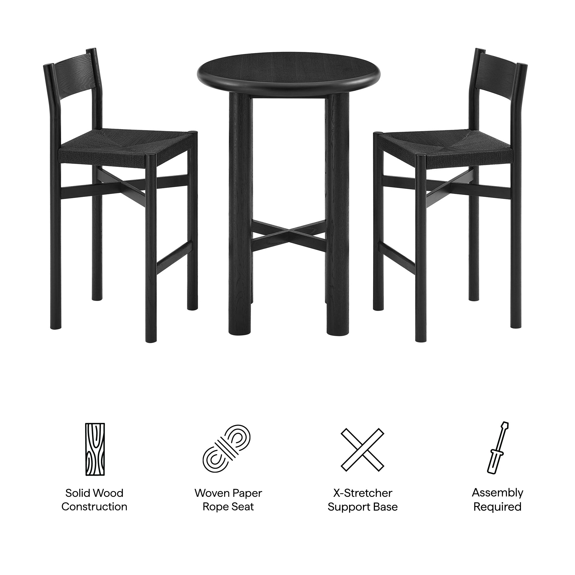 Alvia 3-Piece Round Wood Bar Table With Bar Stools Set