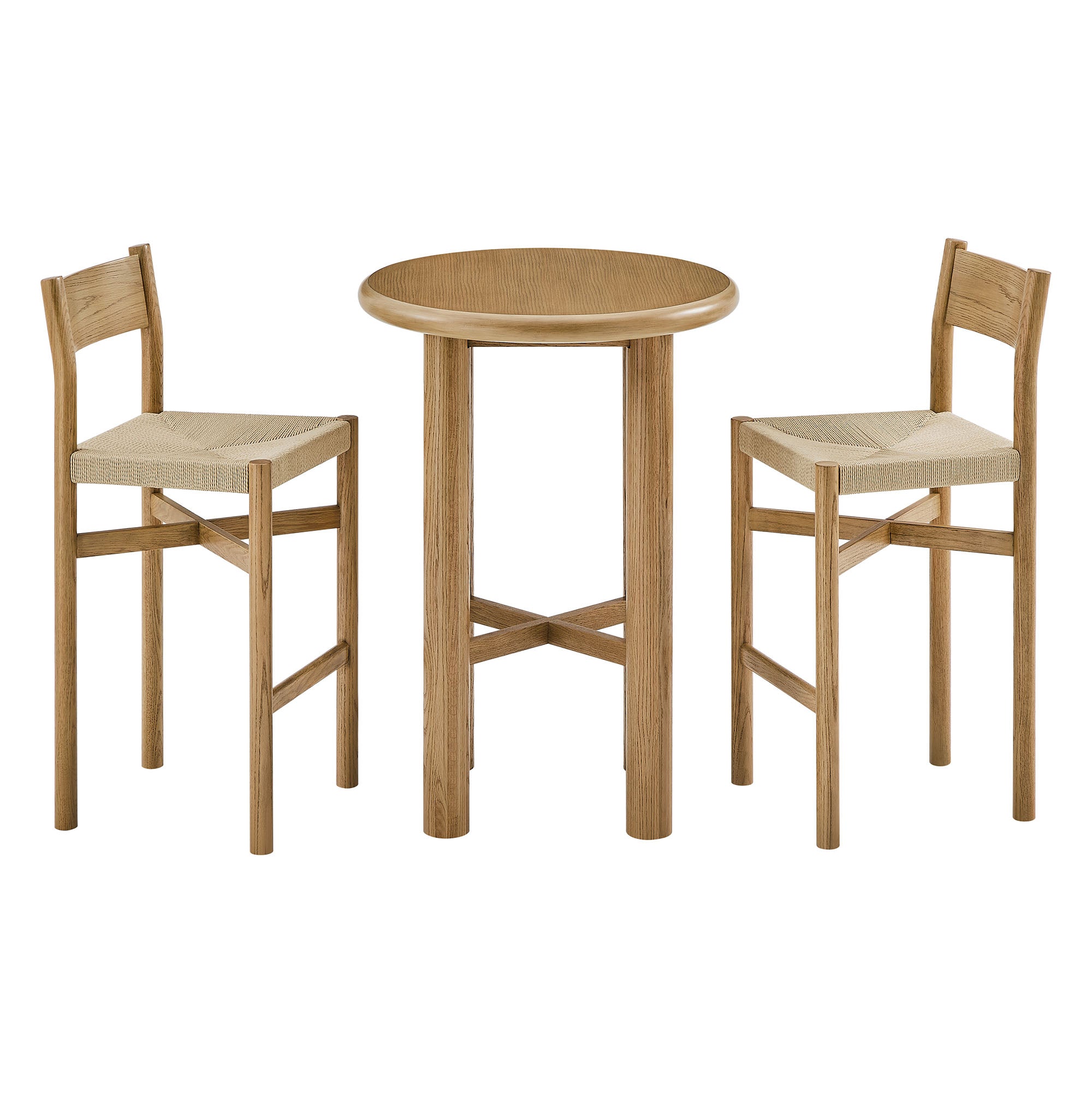 Alvia 3-Piece Round Wood Bar Table With Bar Stools Set