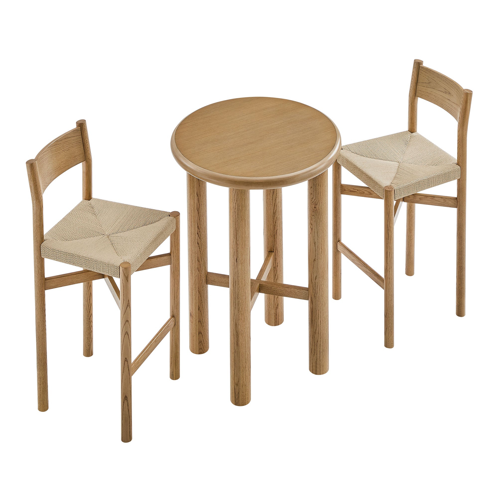 Alvia 3-Piece Round Wood Bar Table With Bar Stools Set
