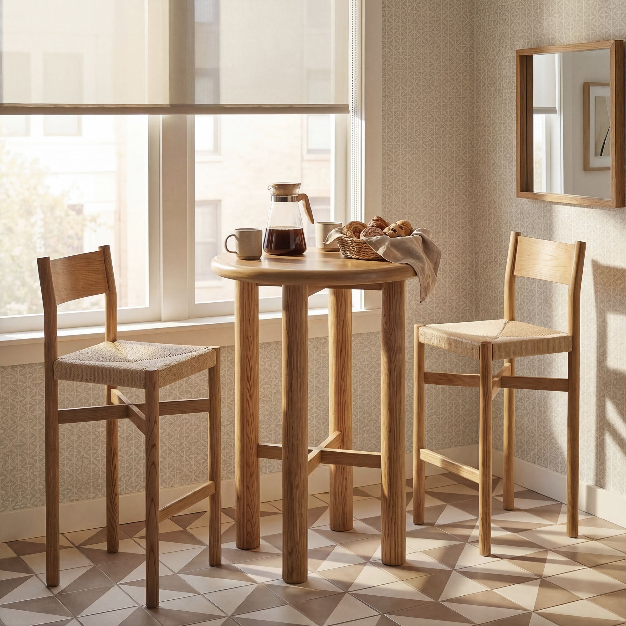 Alvia 3-Piece Round Wood Bar Table With Bar Stools Set