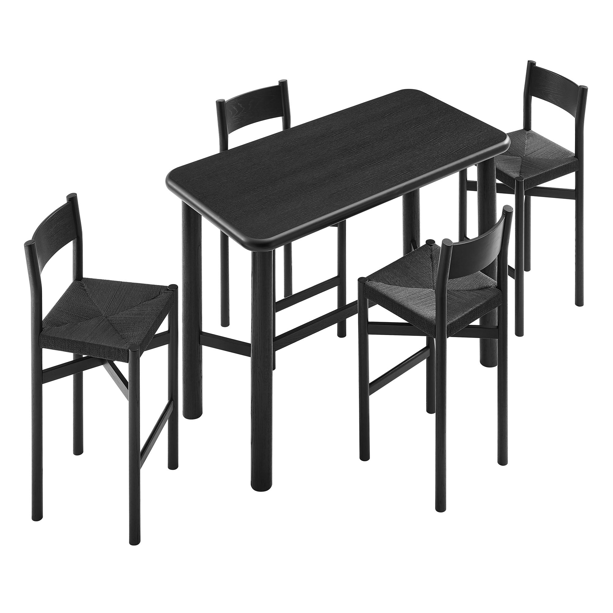 Alvia 5-Piece Rectangular Wood Bar Table With Bar Stools Set