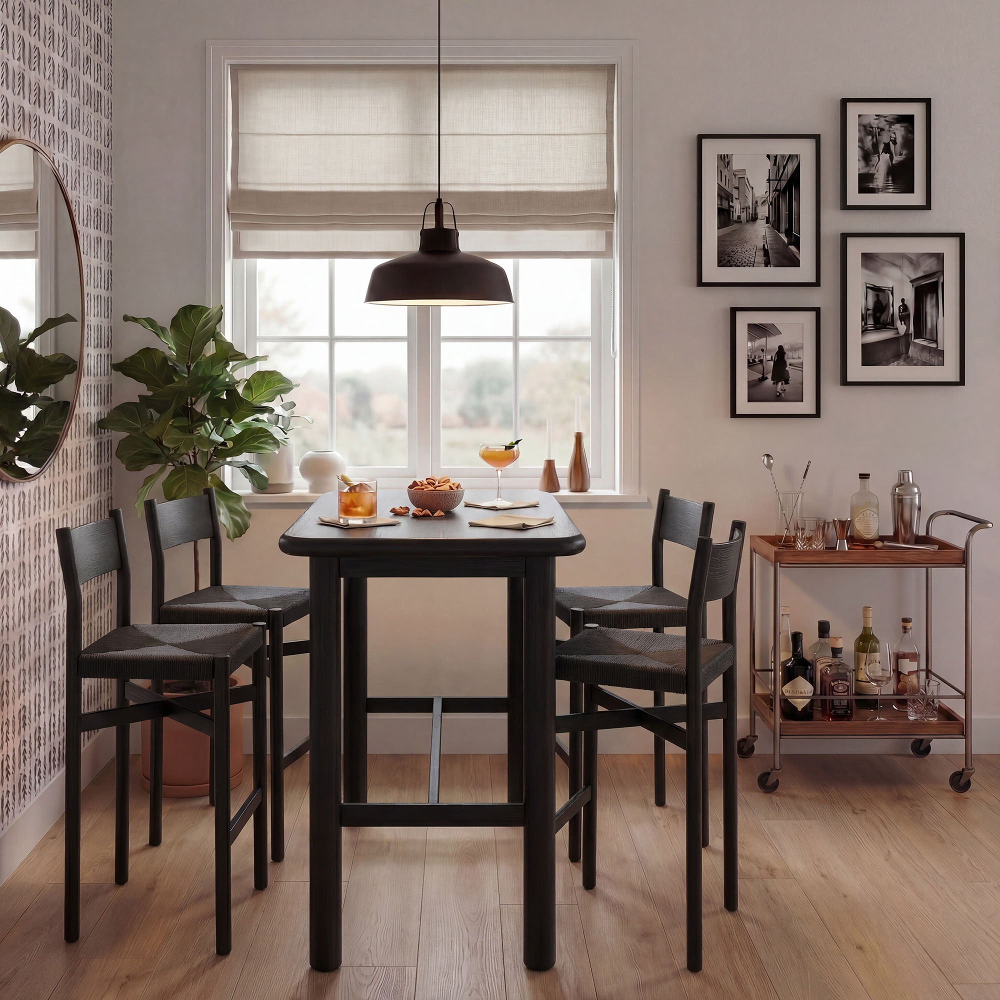 Alvia 5-Piece Rectangular Wood Bar Table With Bar Stools Set