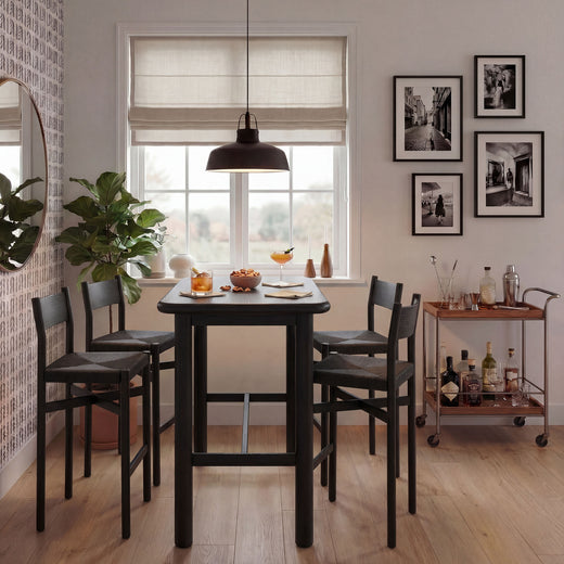 Alvia 5-Piece Rectangular Wood Bar Table With Bar Stools Set