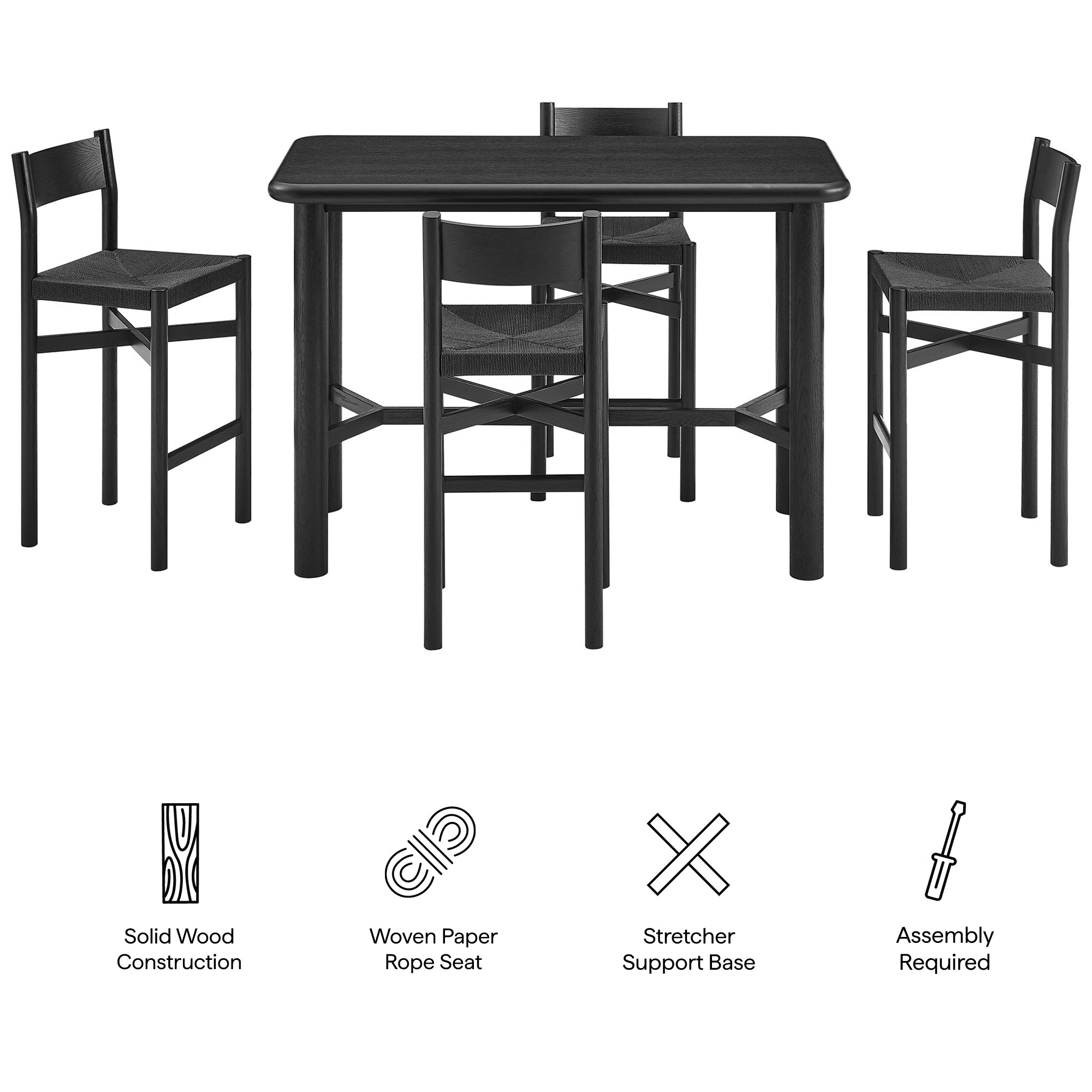 Alvia 5-Piece Rectangular Wood Bar Table With Bar Stools Set