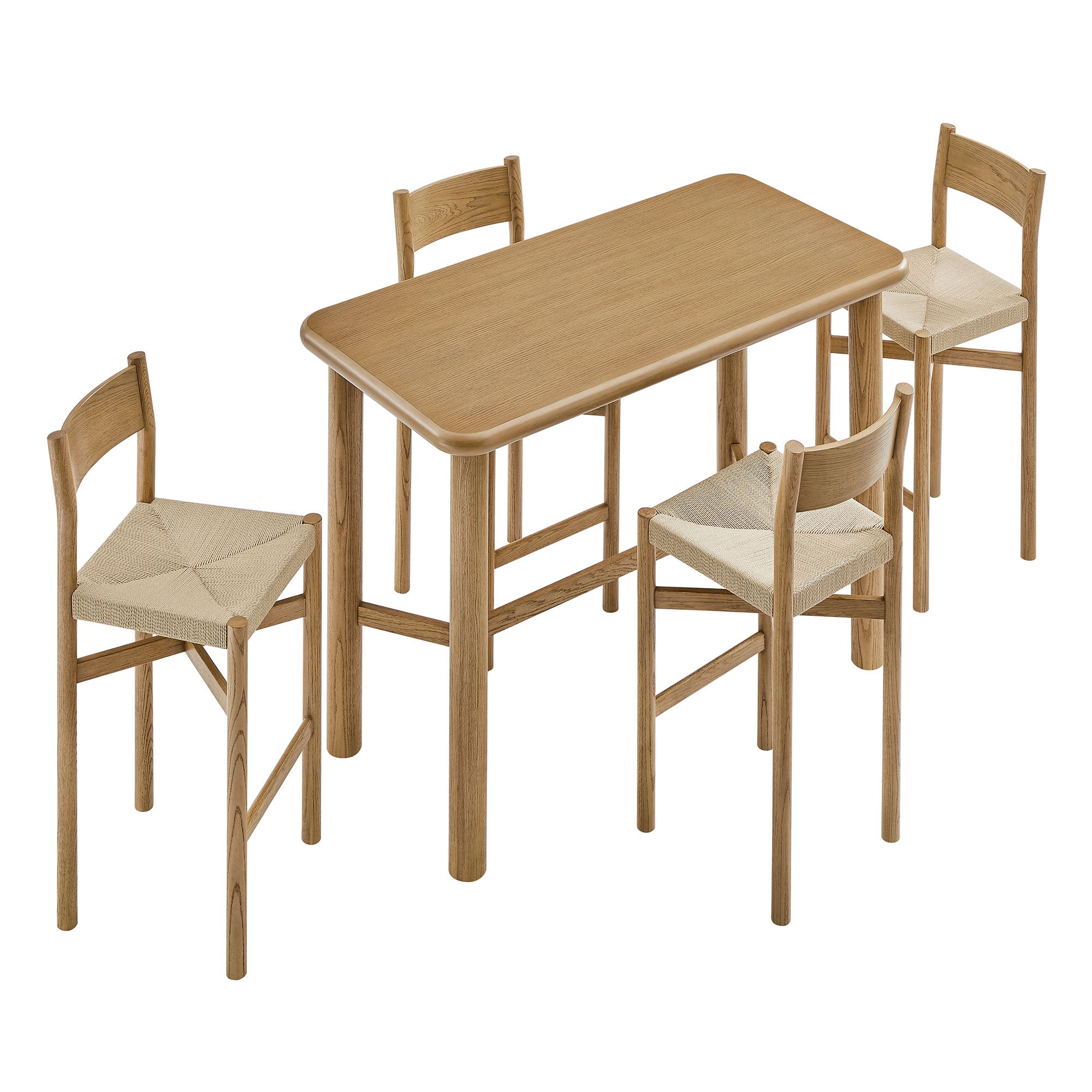 Alvia 5-Piece Rectangular Wood Bar Table With Bar Stools Set