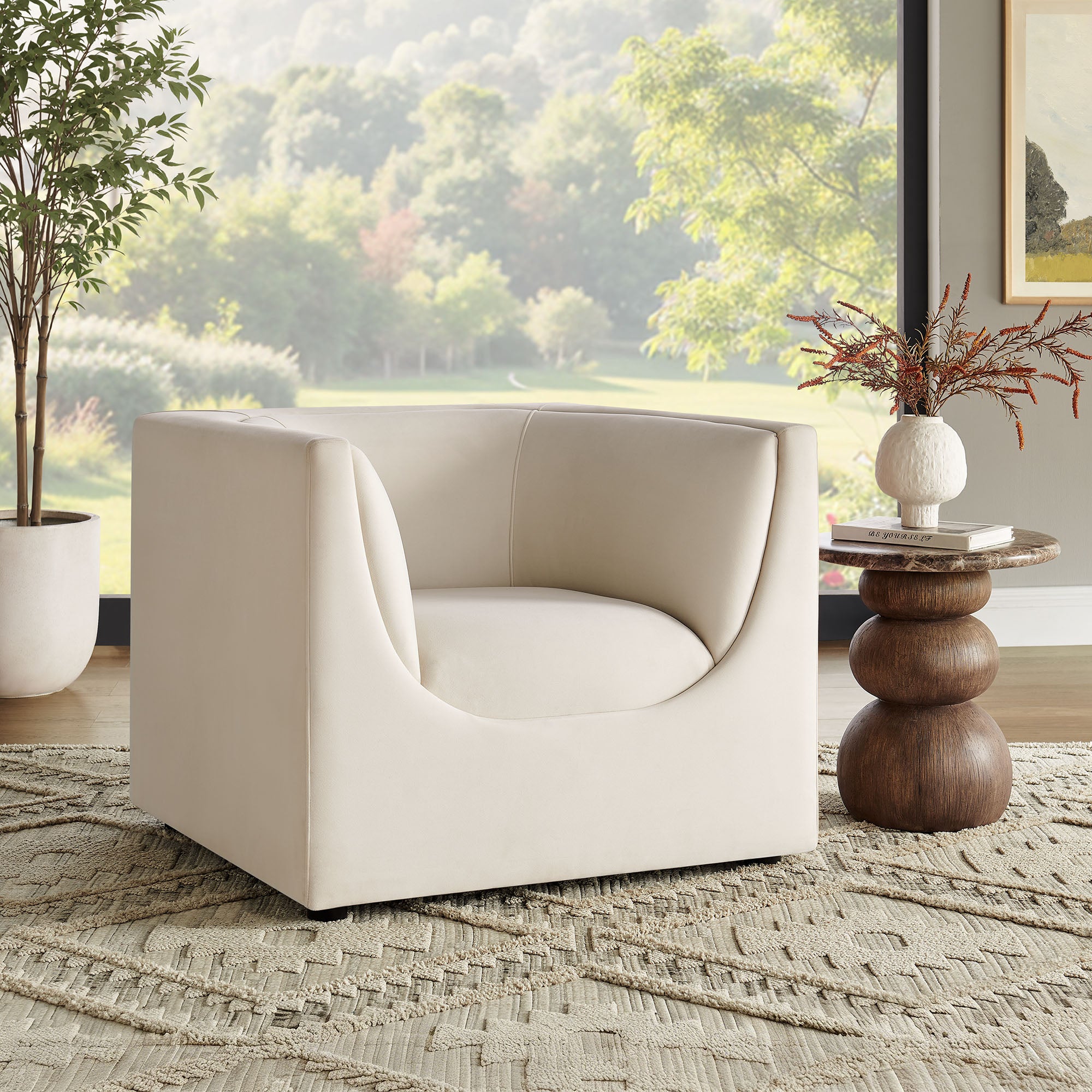 Hilda Curved Back Performance Velvet Armchair