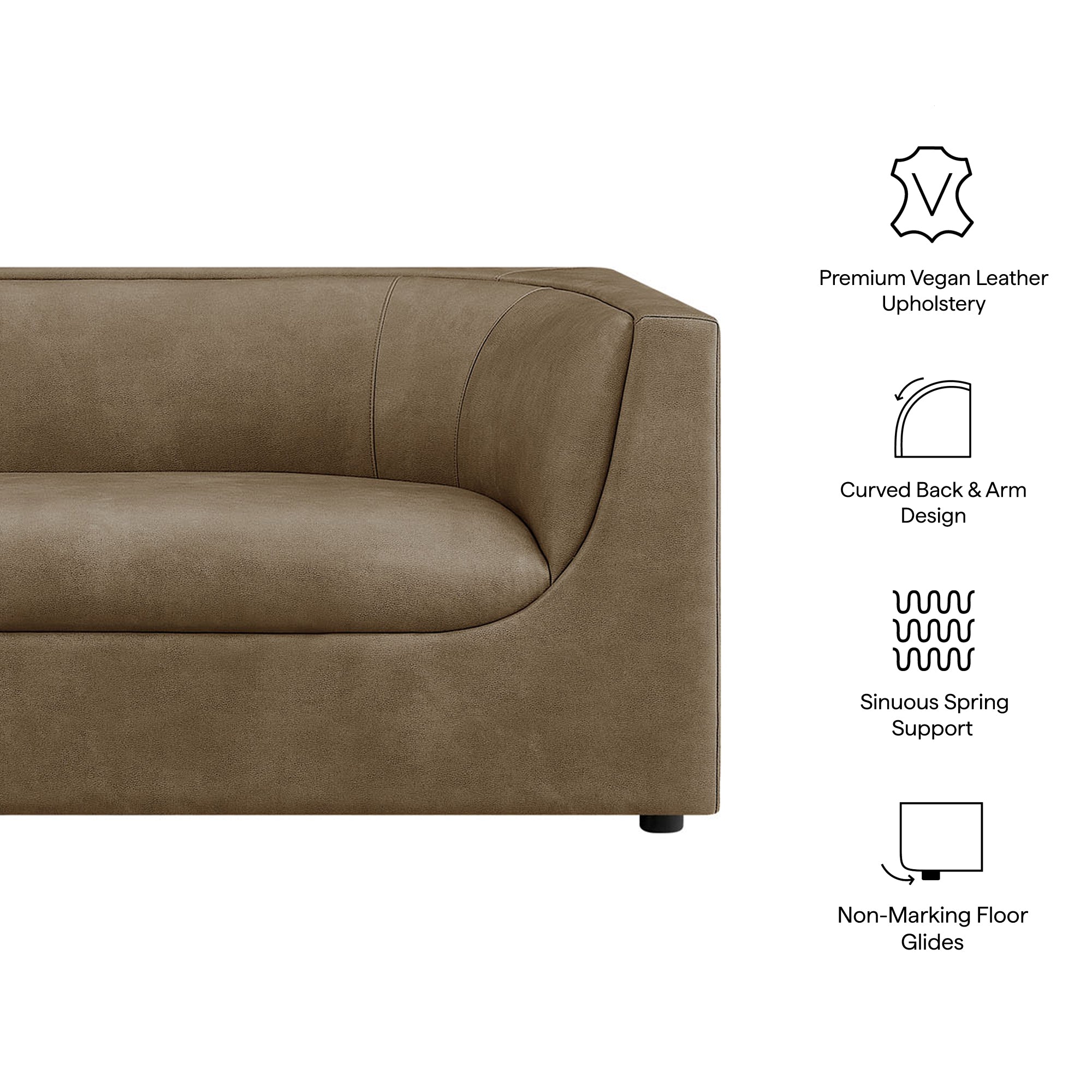 Hilda 86" Curved Back Vegan Leather Sofa