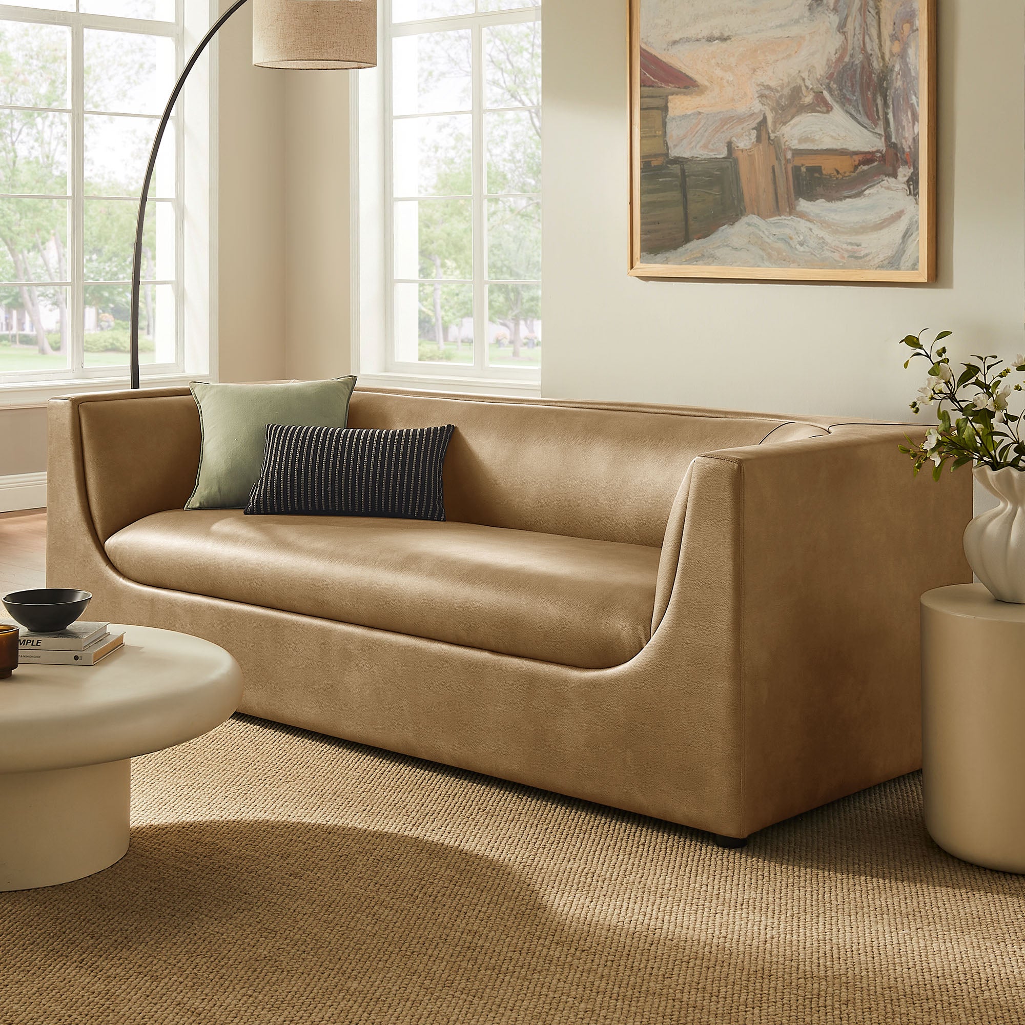 Hilda 86" Curved Back Vegan Leather Sofa