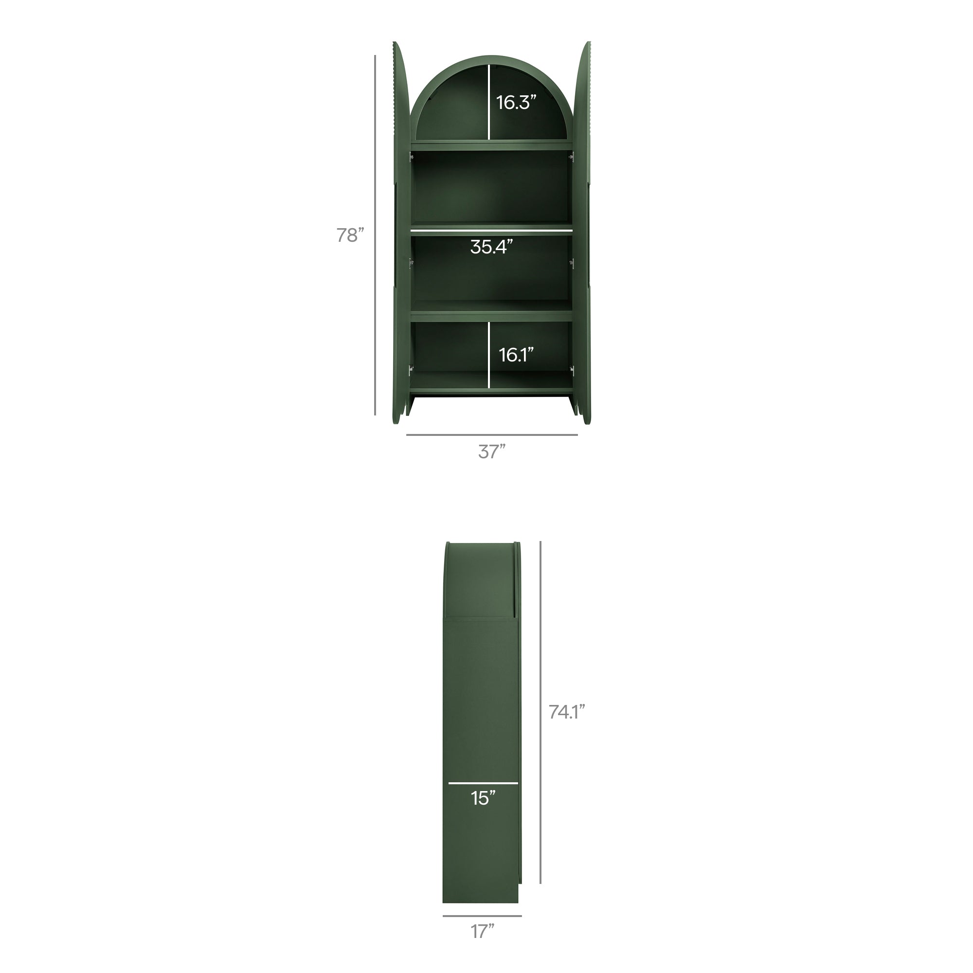Dahlia 78 Inch Fluted and Scalloped Arched Storage Cabinet