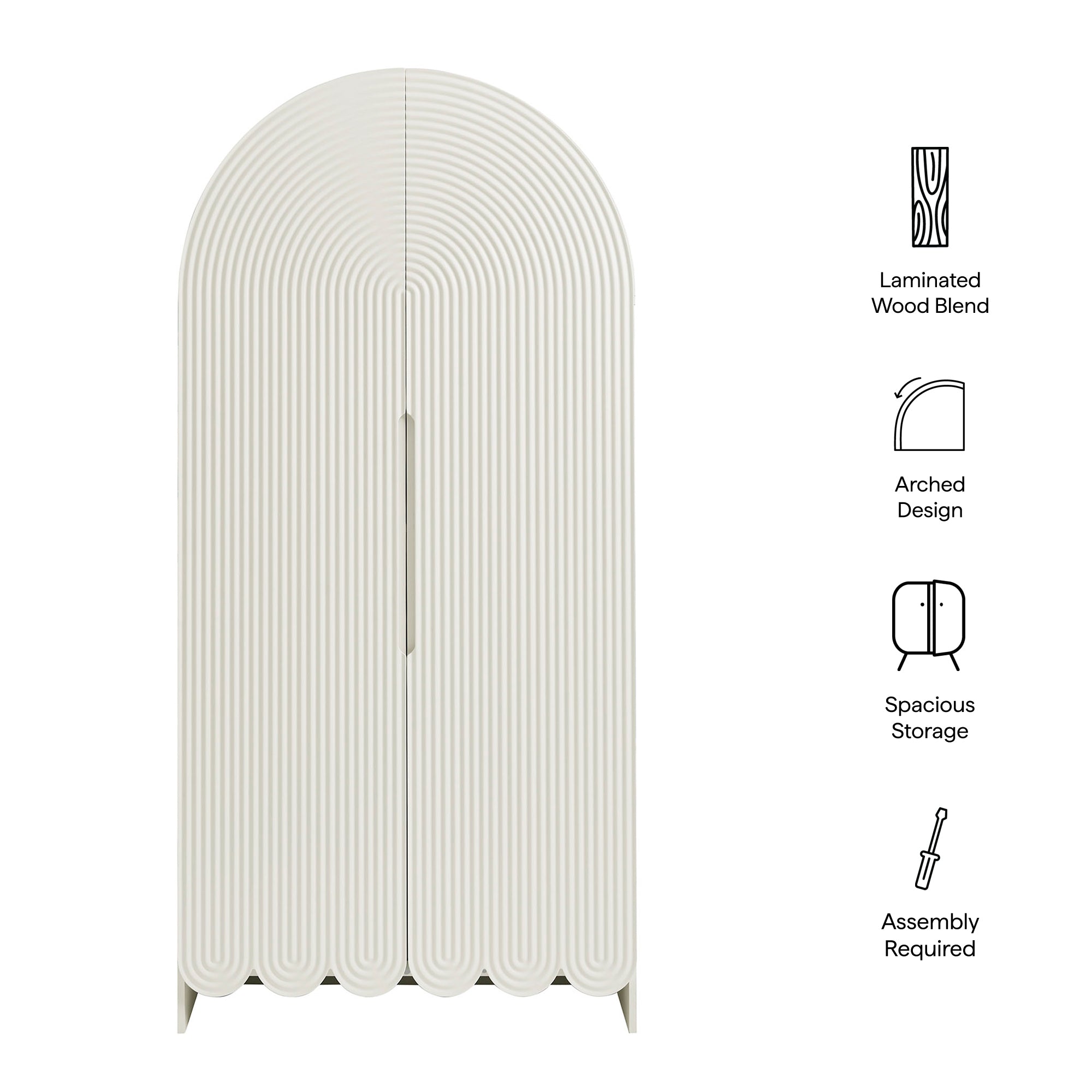 Dahlia 78 Inch Fluted and Scalloped Arched Storage Cabinet