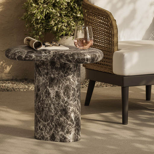 Elowen Outdoor Patio Faux Marble Side Table