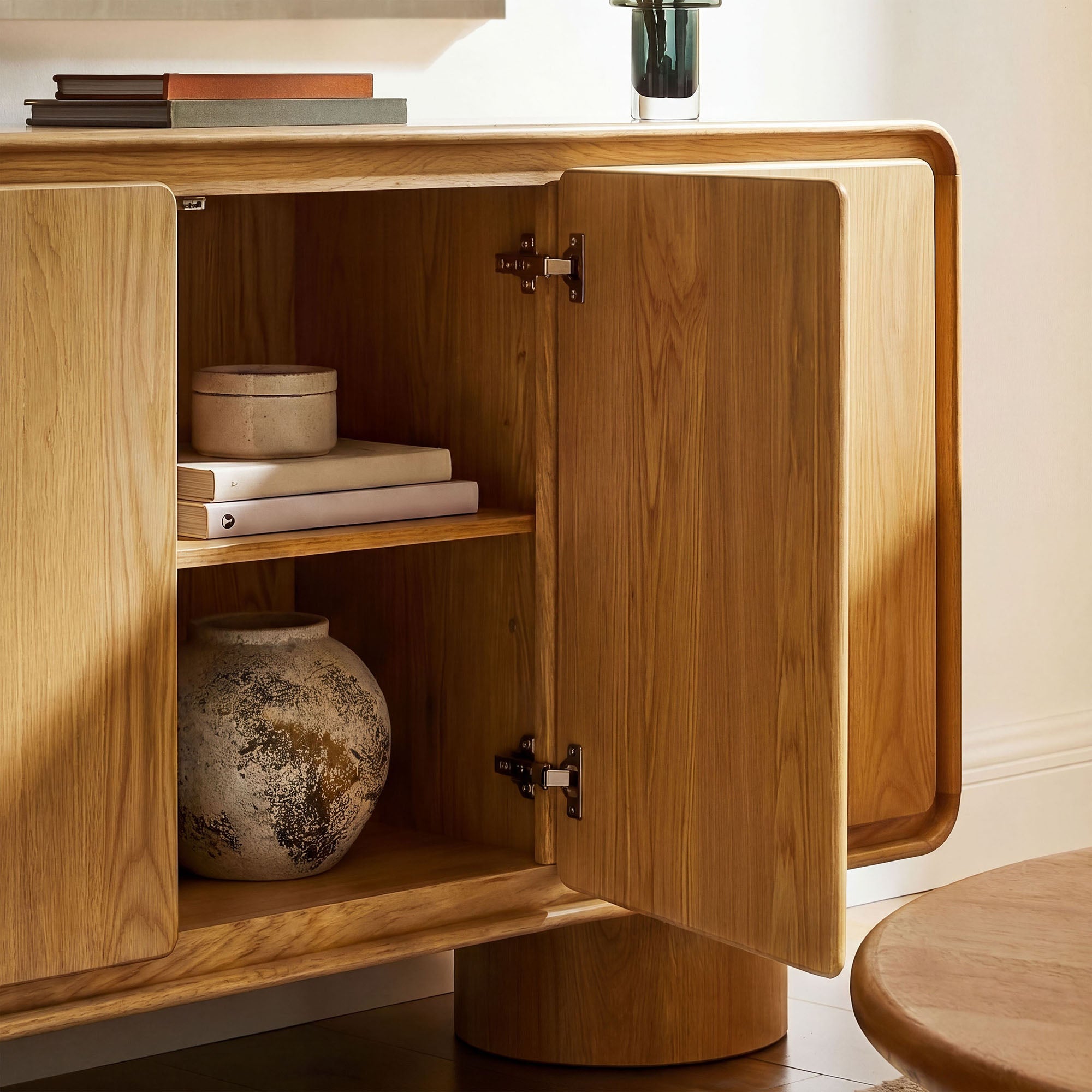 Lumo 3-Door Curved Wood Accent Cabinet