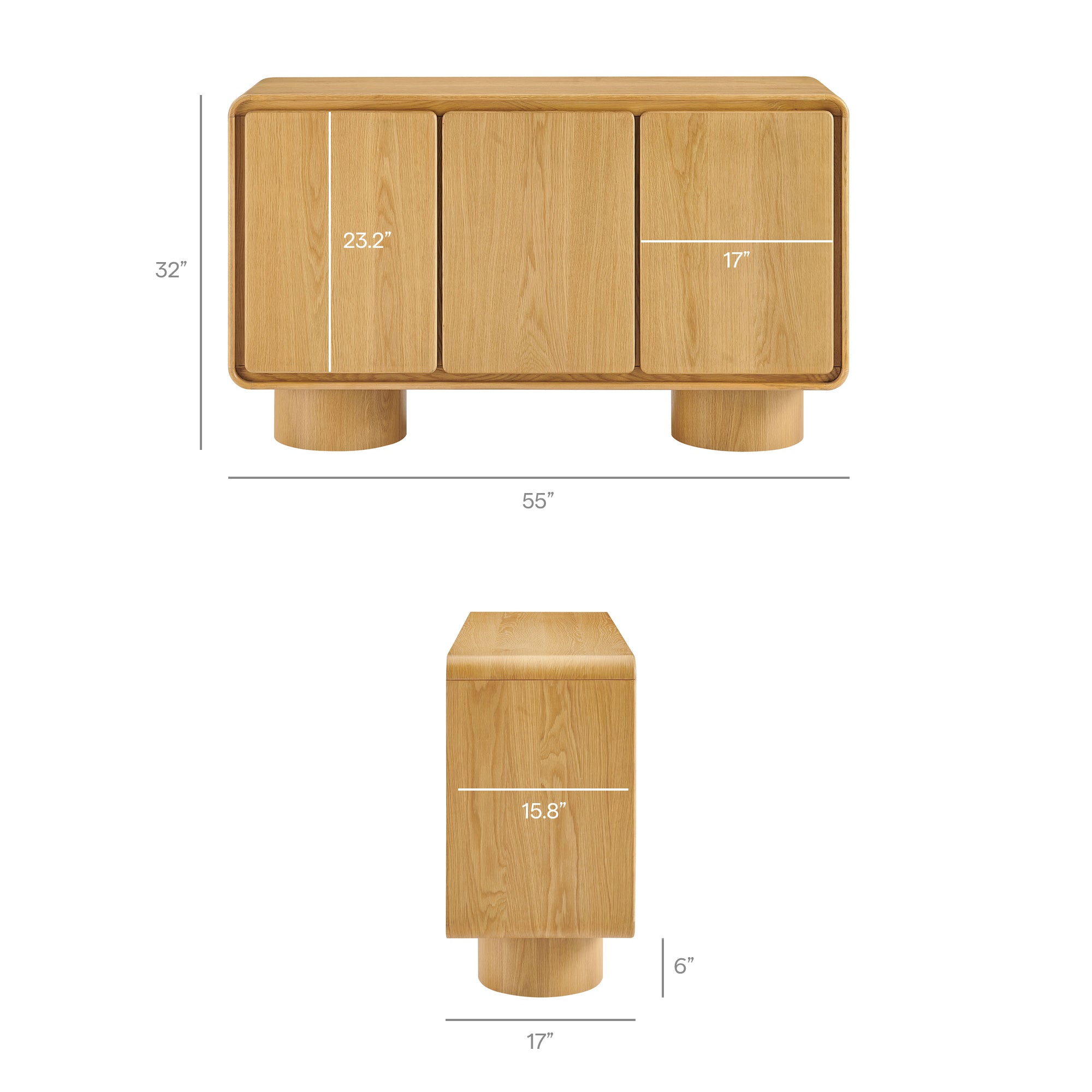 Lumo 3-Door Curved Wood Accent Cabinet