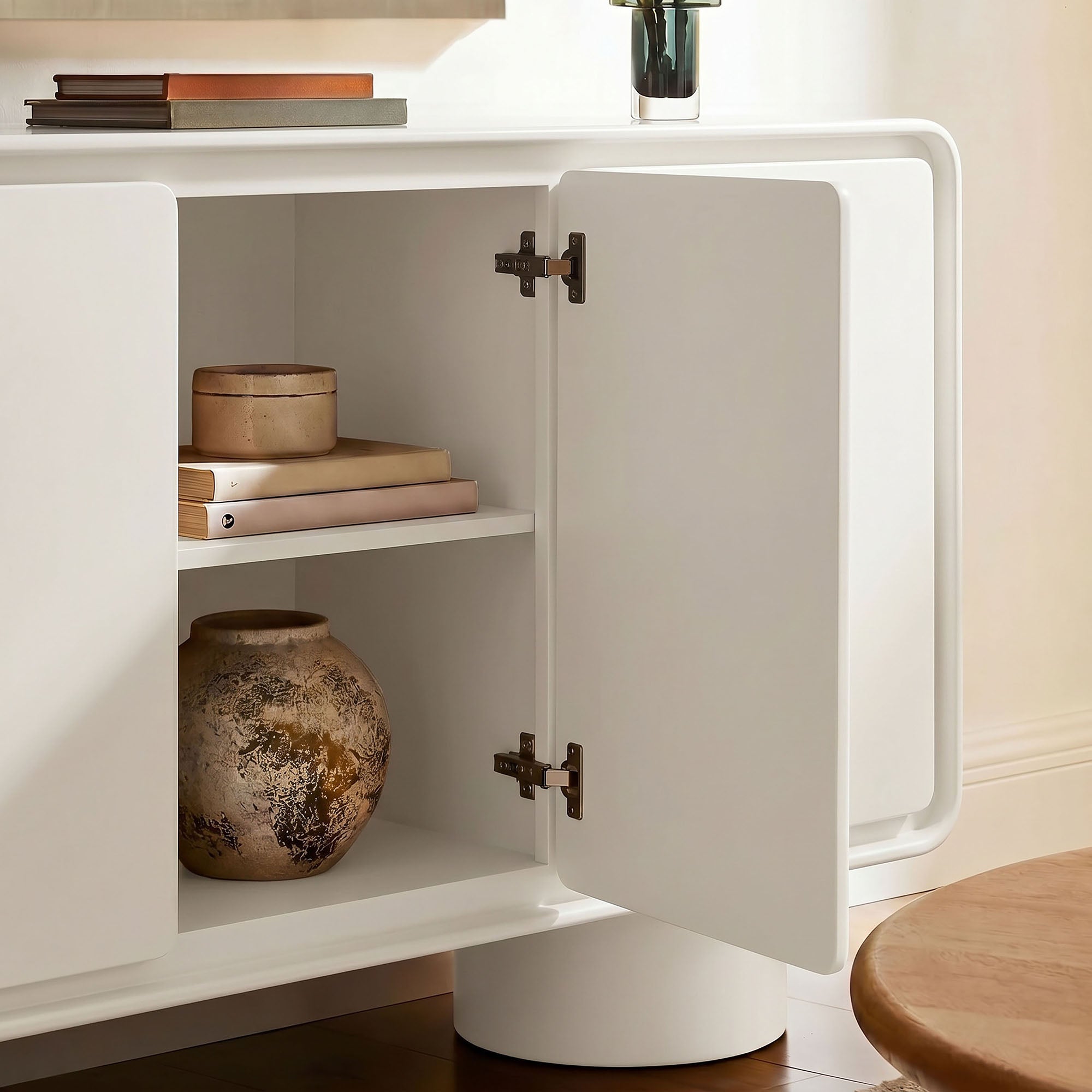 Lumo 3-Door Curved Wood Accent Cabinet