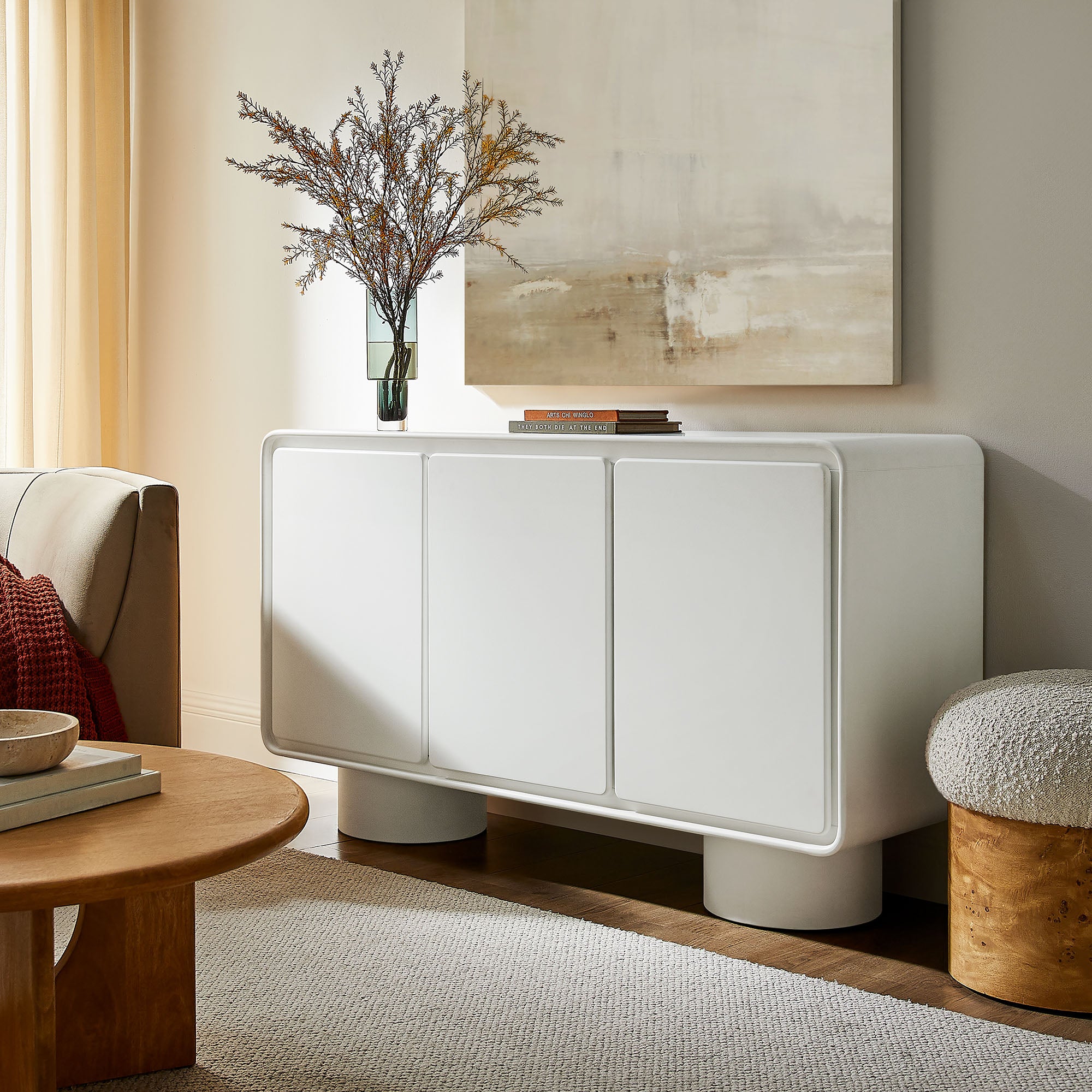 Lumo 3-Door Curved Wood Accent Cabinet