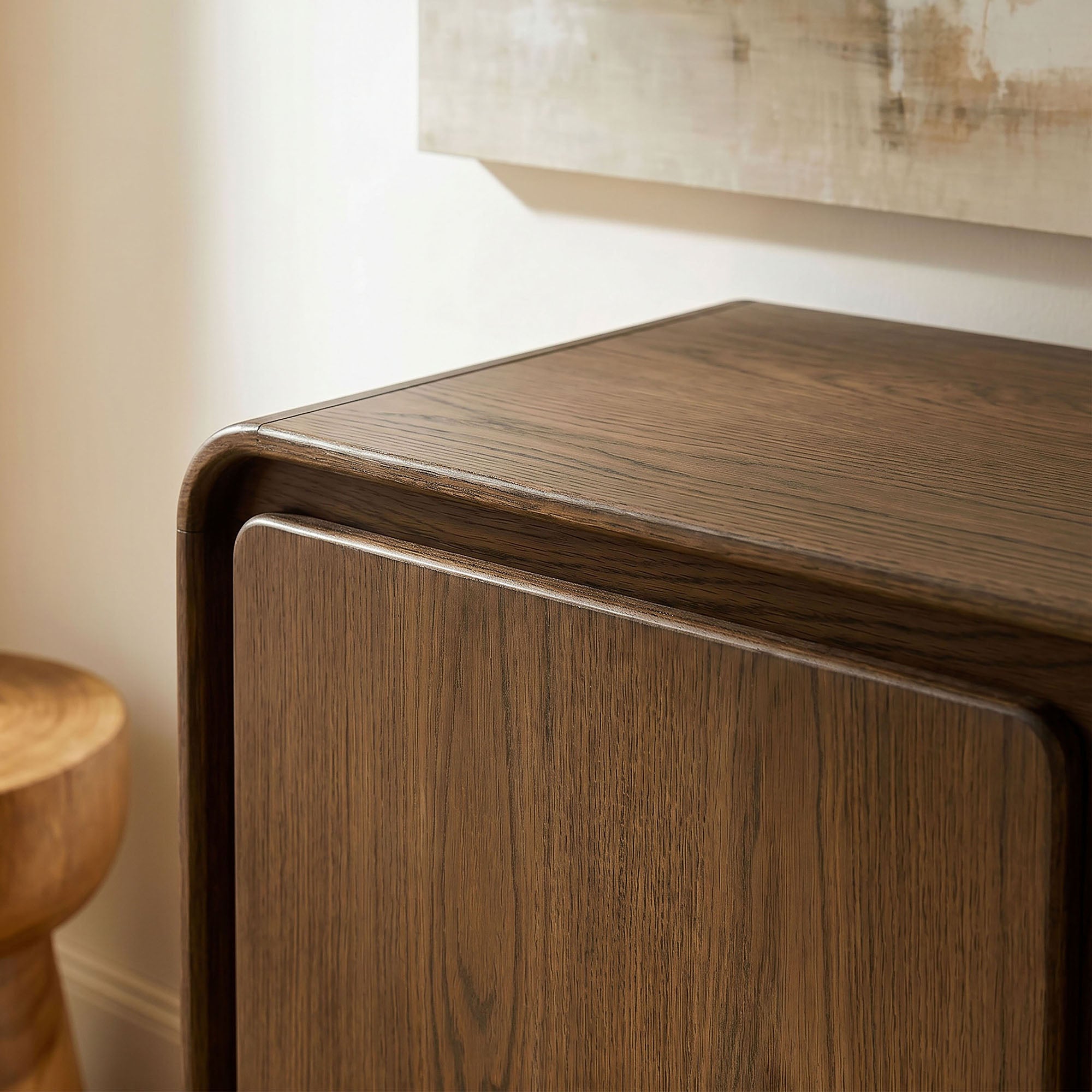 Lumo 3-Door Curved Wood Accent Cabinet