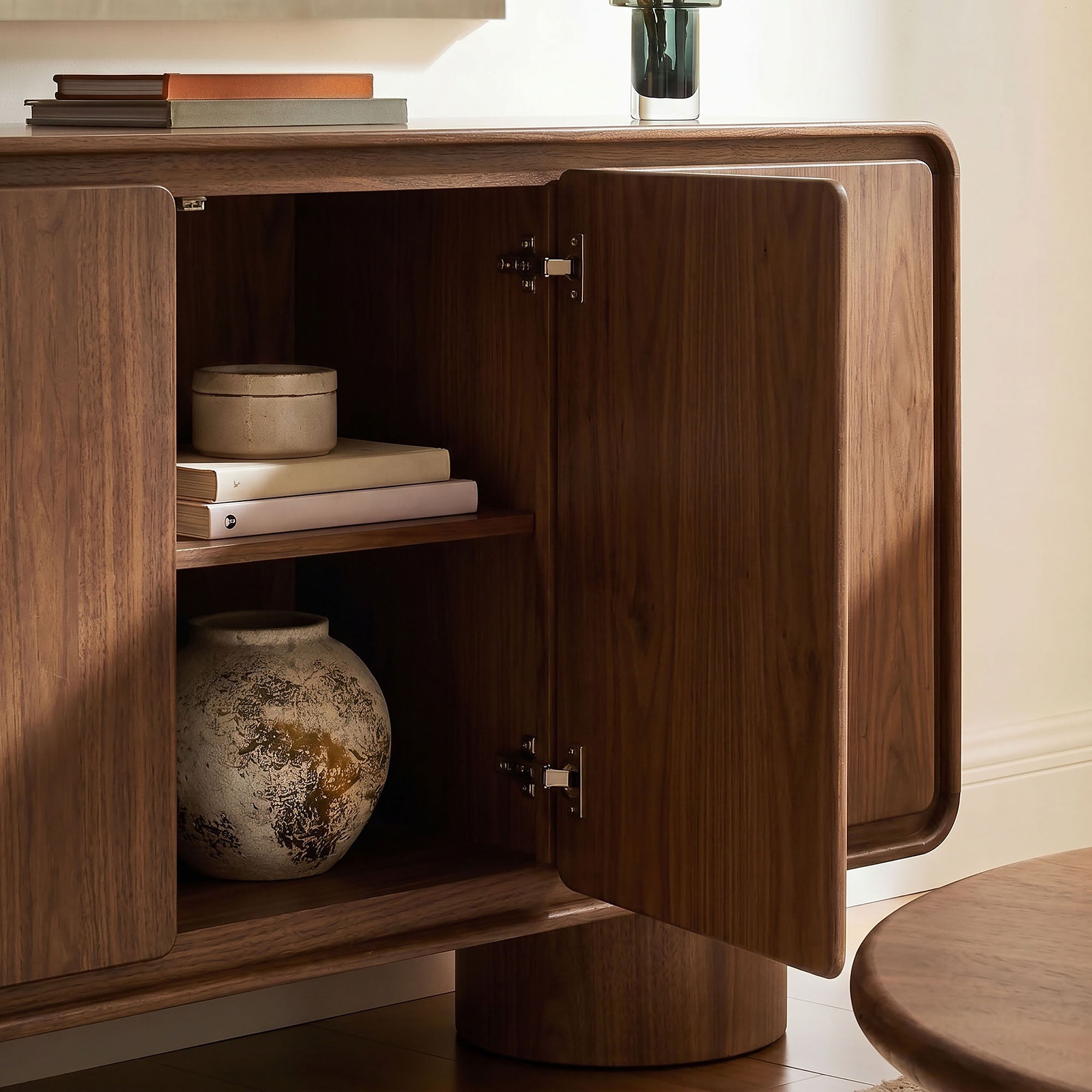 Lumo 3-Door Curved Wood Accent Cabinet