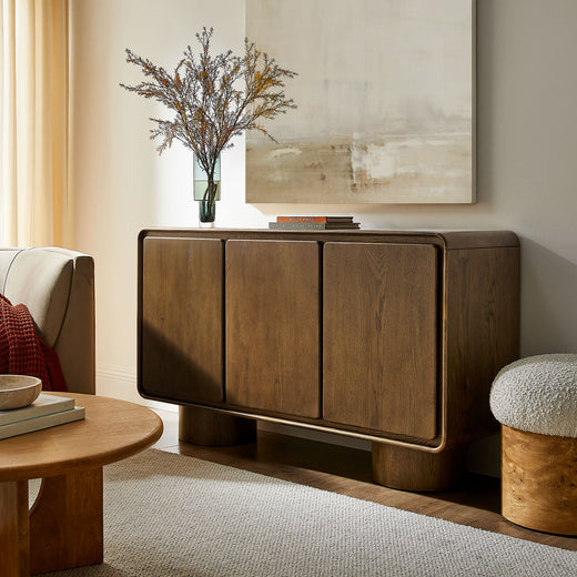 Lumo 3-Door Curved Wood Accent Cabinet