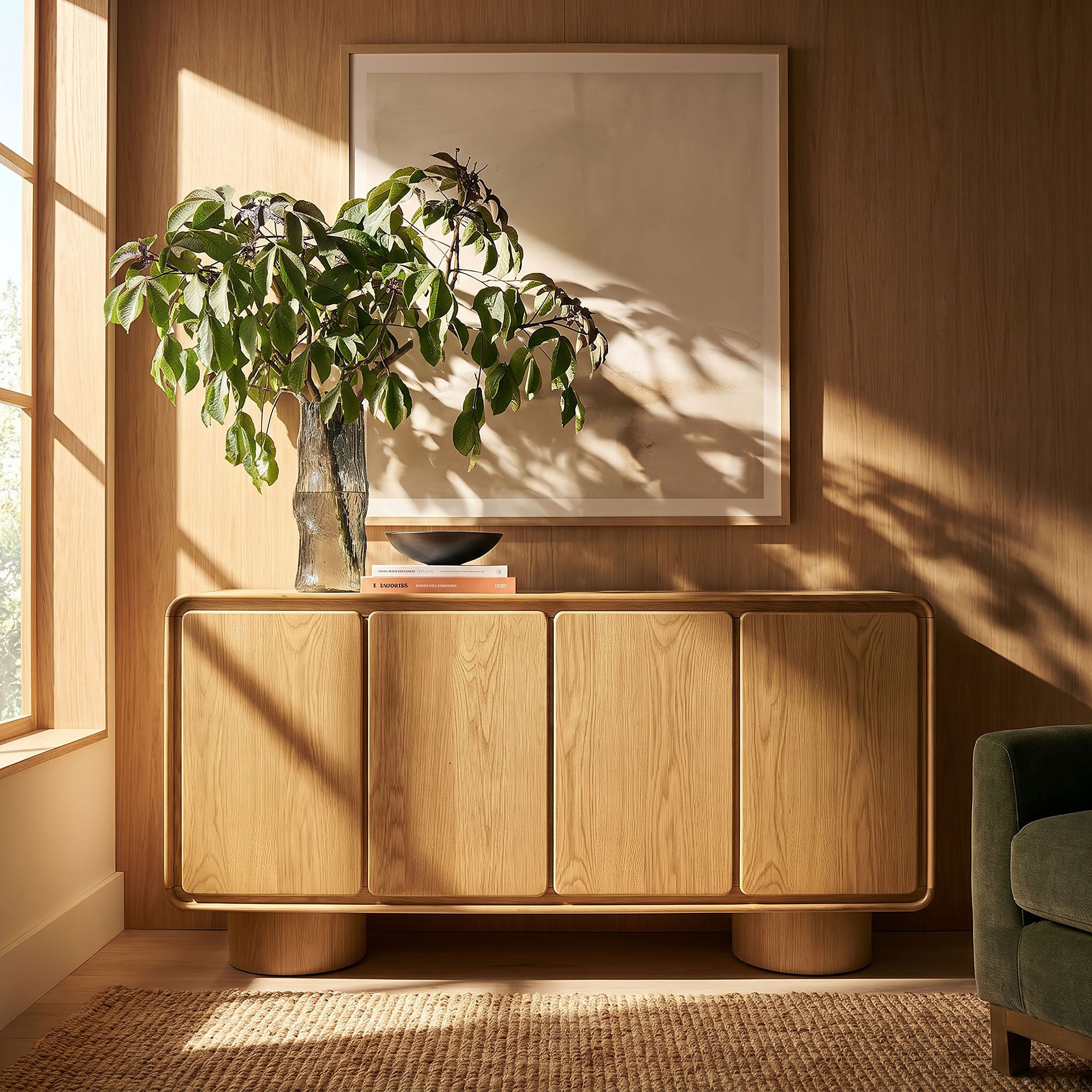 Lumo 4-Door Curved Wood Accent Cabinet