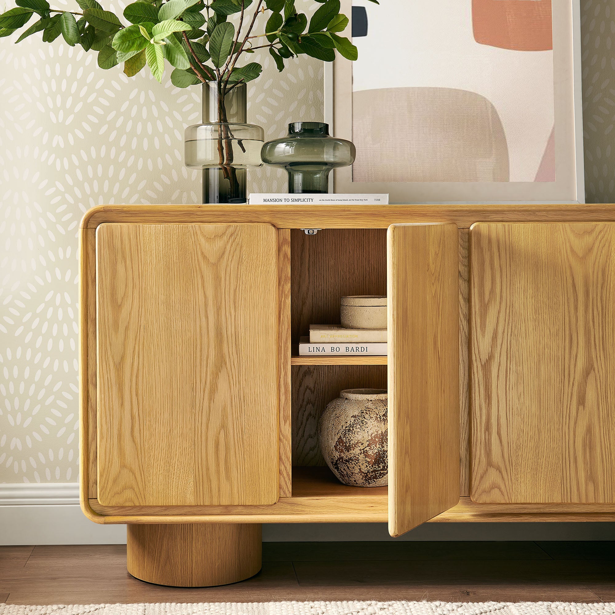 Lumo 4-Door Curved Wood Accent Cabinet